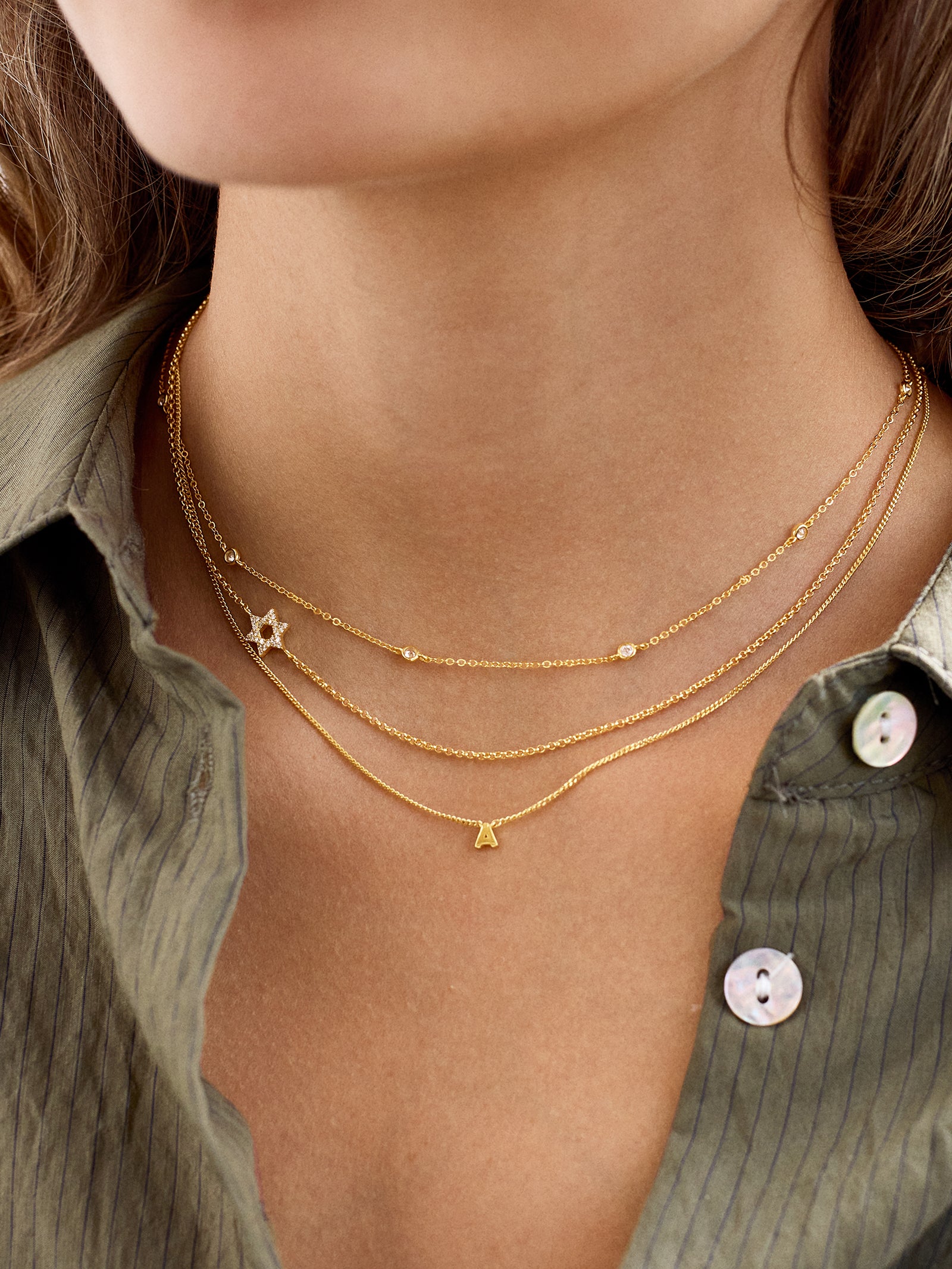 18K Gold Asymmetrical Star of David Necklace - Star of David-Blues Comming