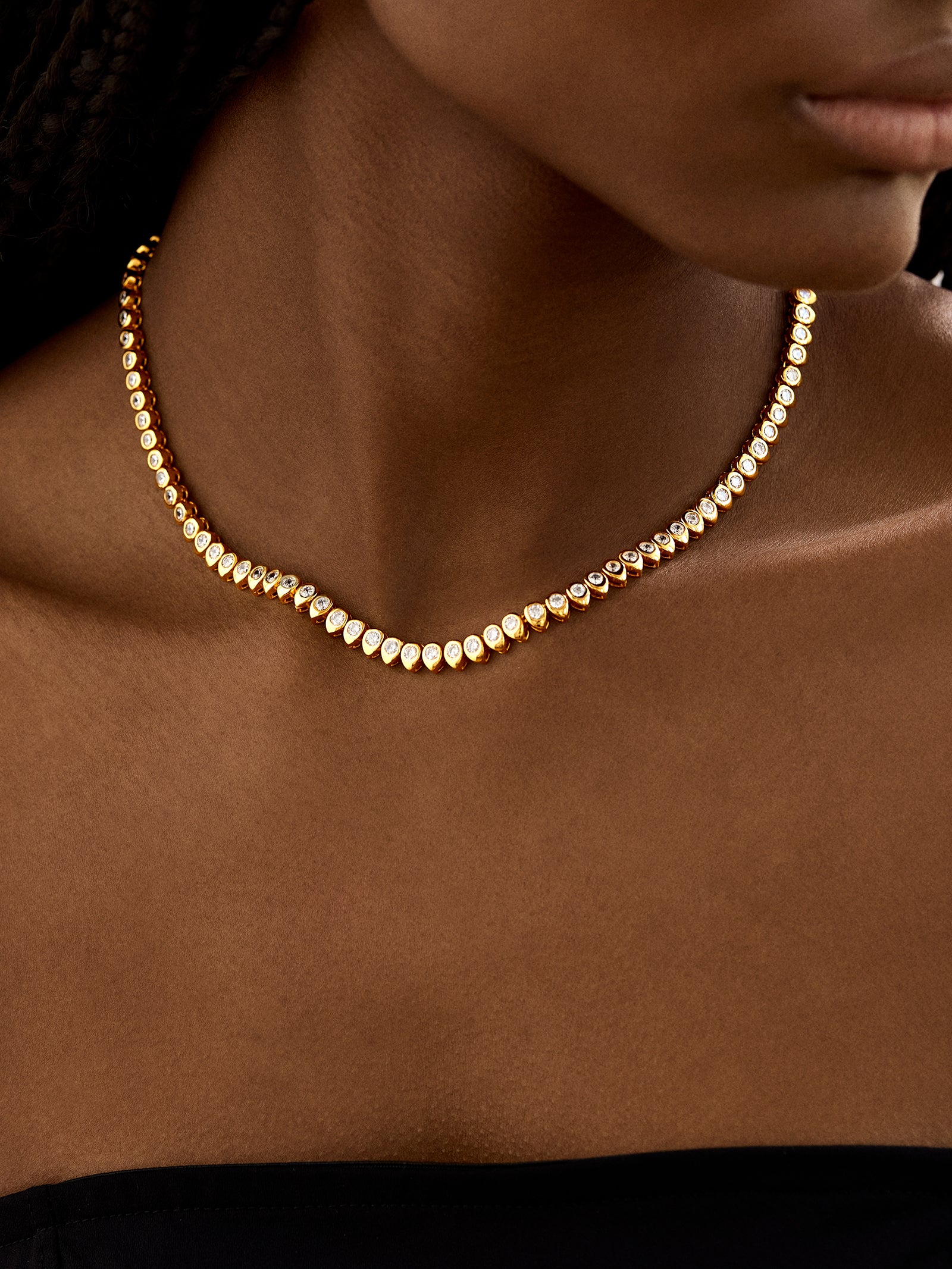 18K Gold Geraldine Tennis Necklace - Gold/Pavé-Blues Comming