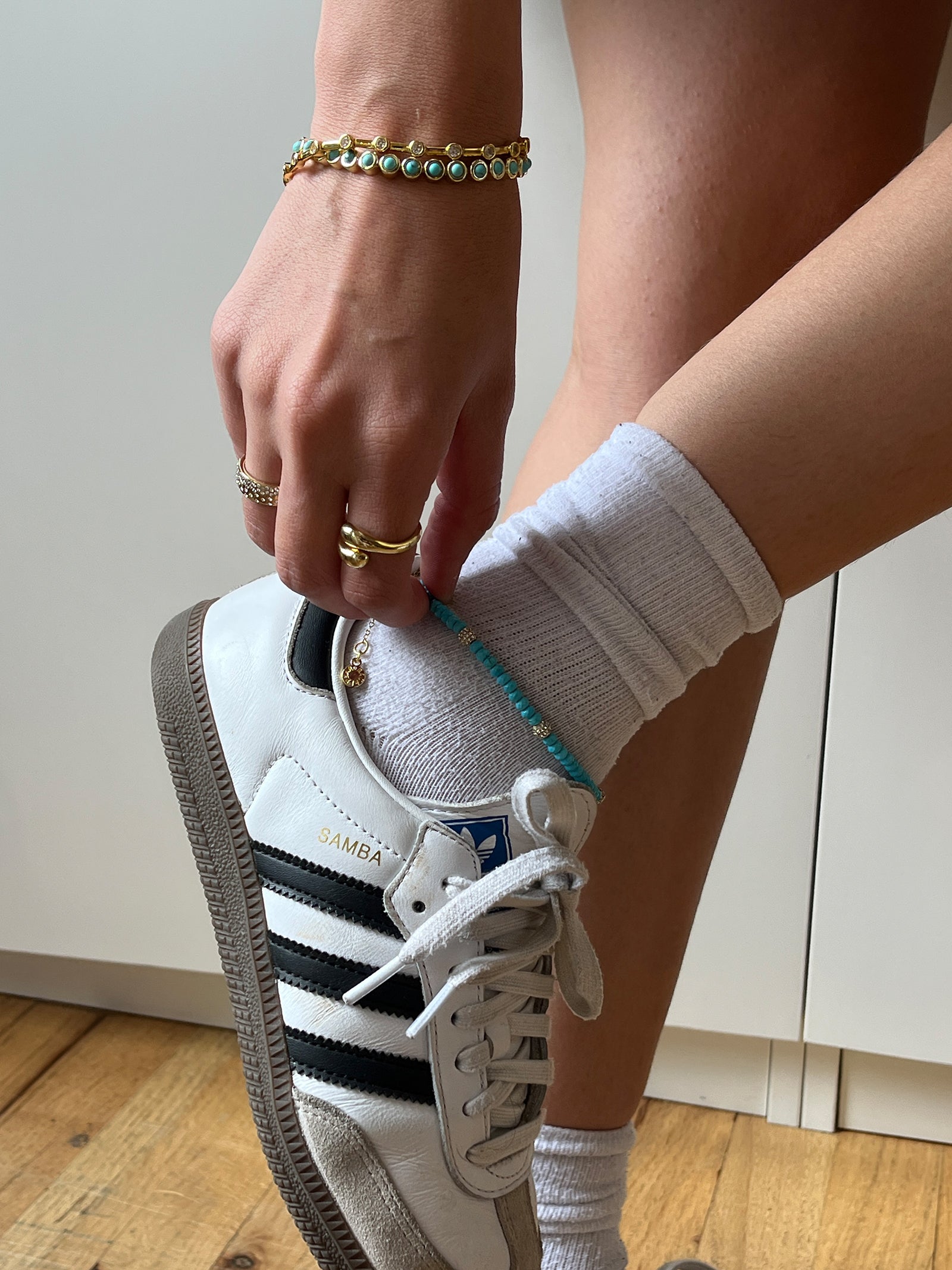 Irina Semi-Precious Anklet Set - Gold/Turquoise-Blues Comming