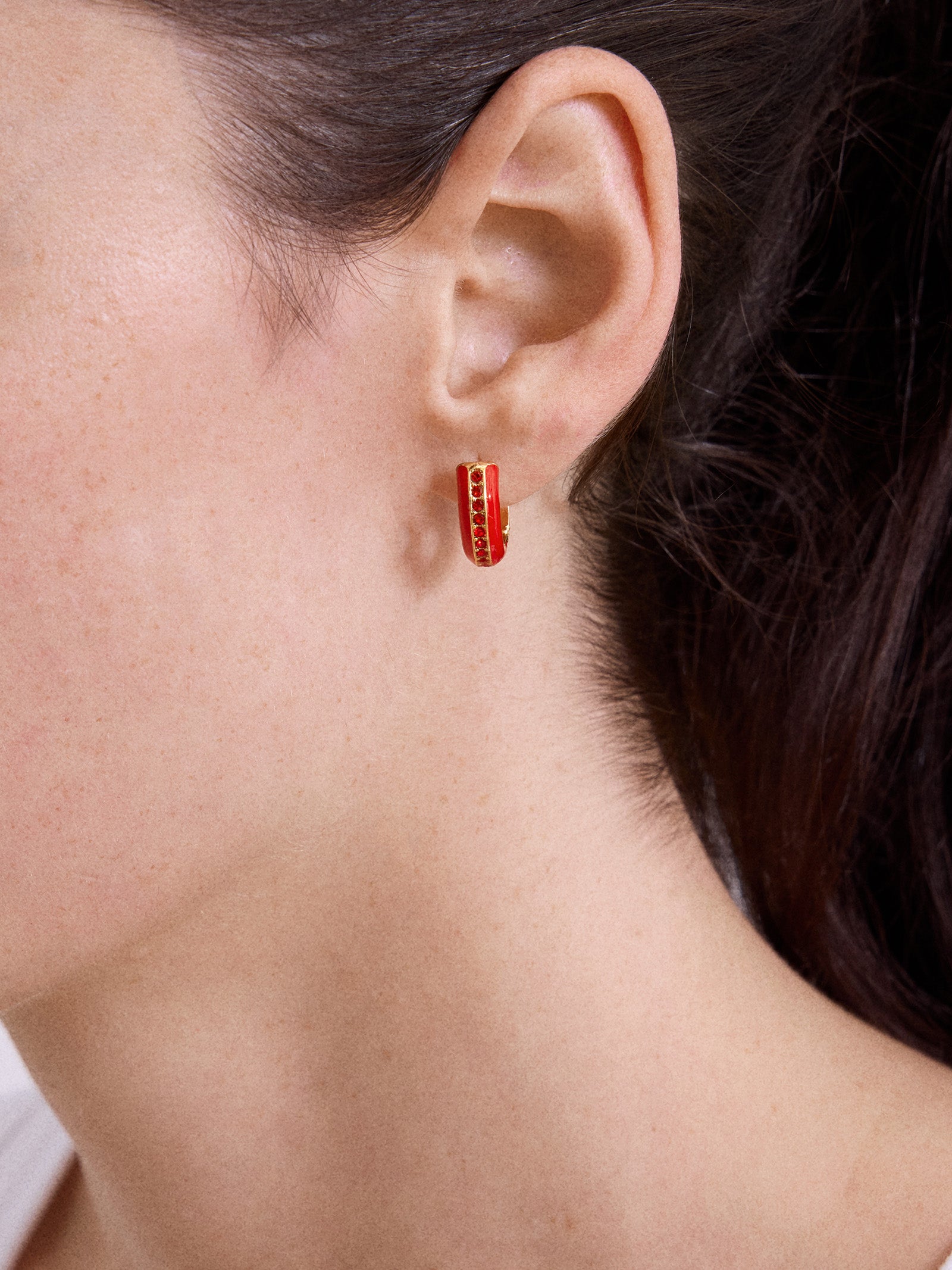Game Day Enamel Huggie Earrings - Red-Blues Comming
