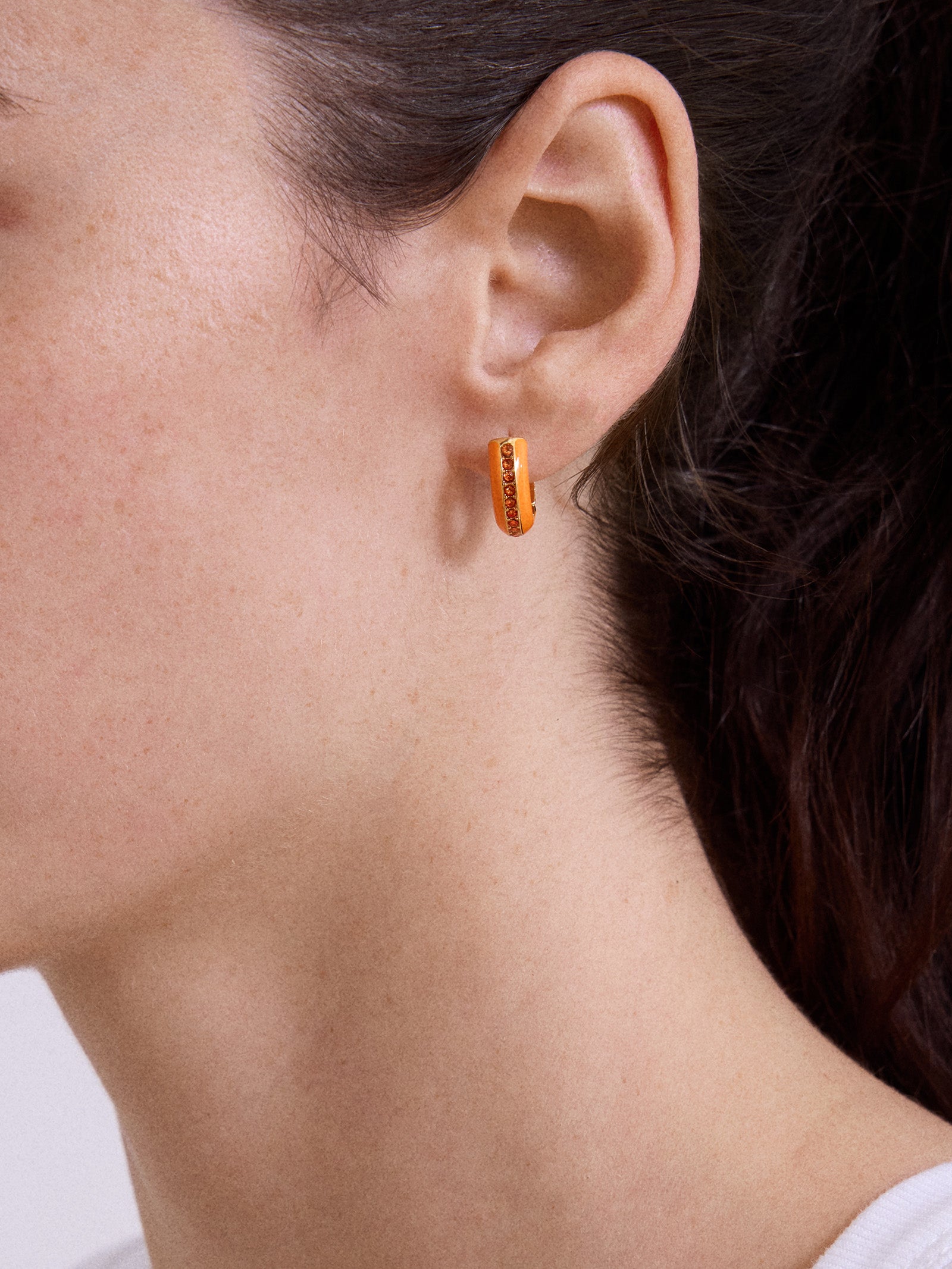 Game Day Enamel Huggie Earrings - Orange-Blues Comming