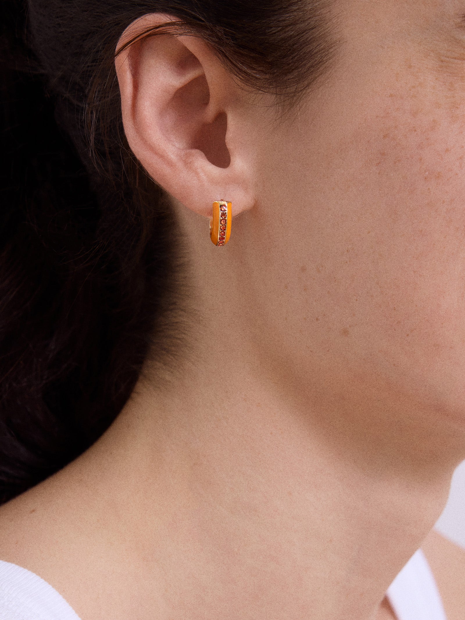Game Day Enamel Huggie Earrings - Light Orange-Blues Comming