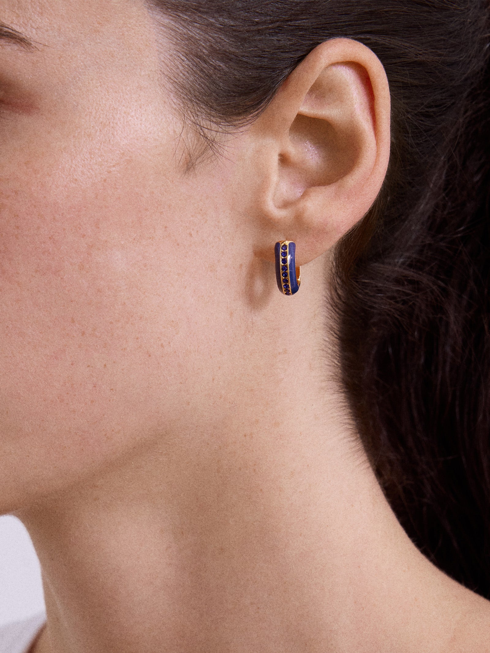 Game Day Enamel Huggie Earrings -  Blue-Blues Comming