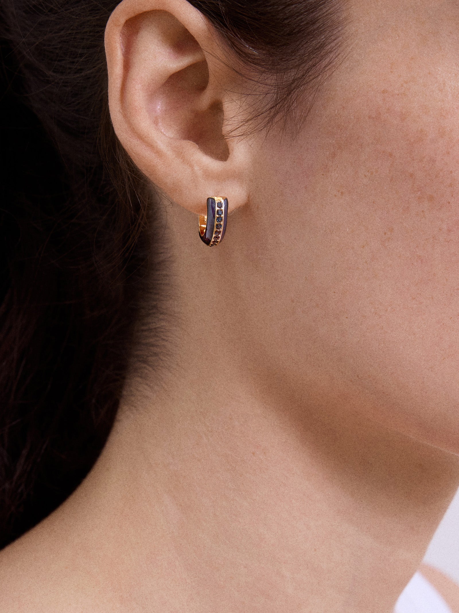 Game Day Enamel Huggie Earrings - Navy-Blues Comming