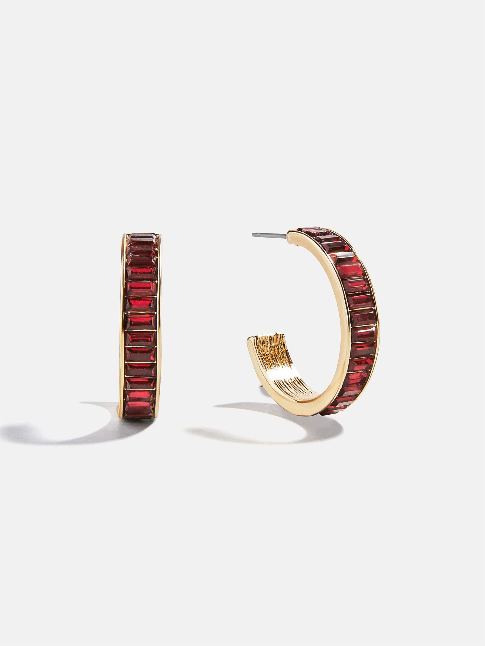 Game Day Baguette Hoop Earrings - Dark Red-Blues Comming