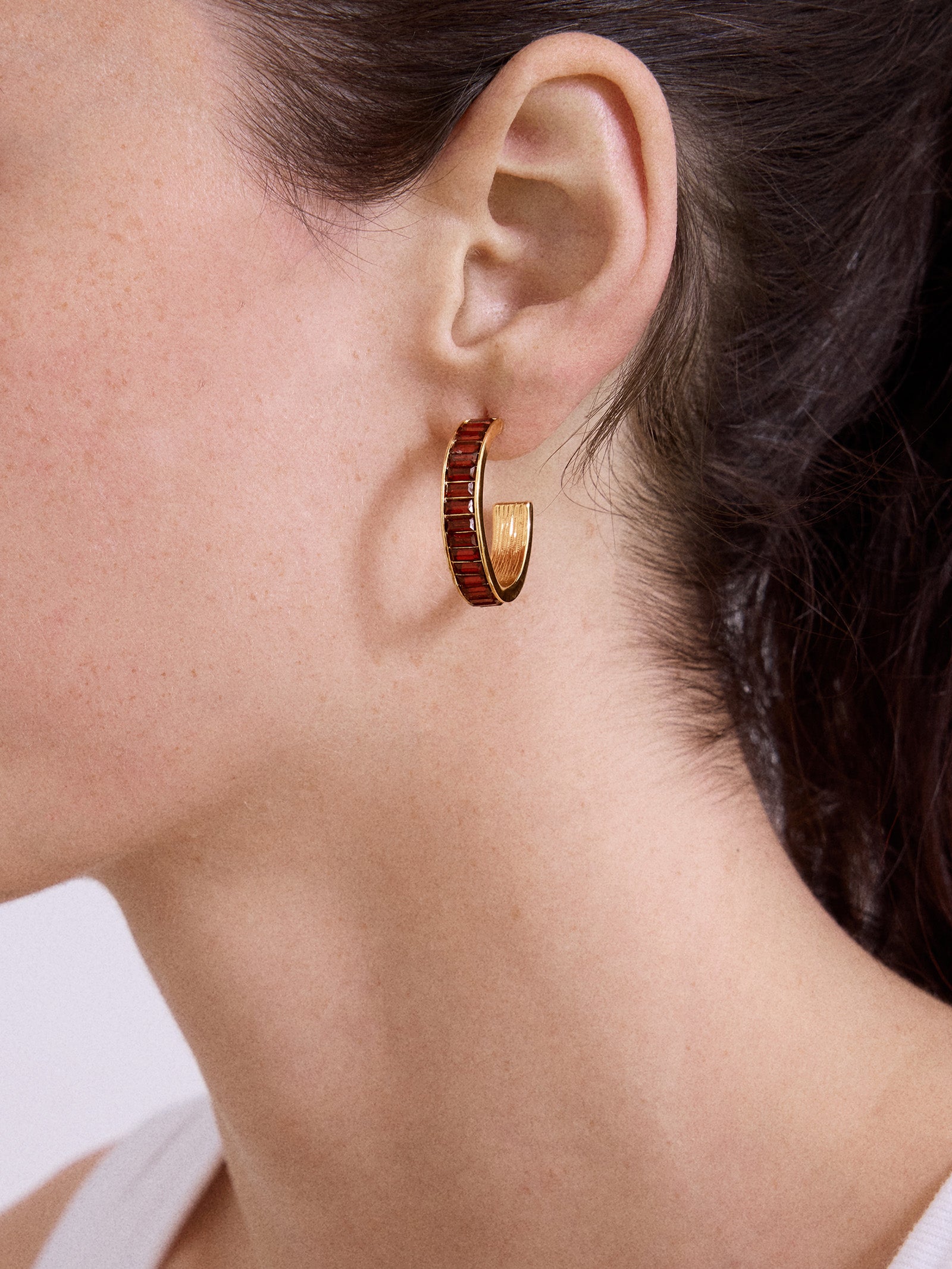 Game Day Baguette Hoop Earrings - Dark Red-Blues Comming