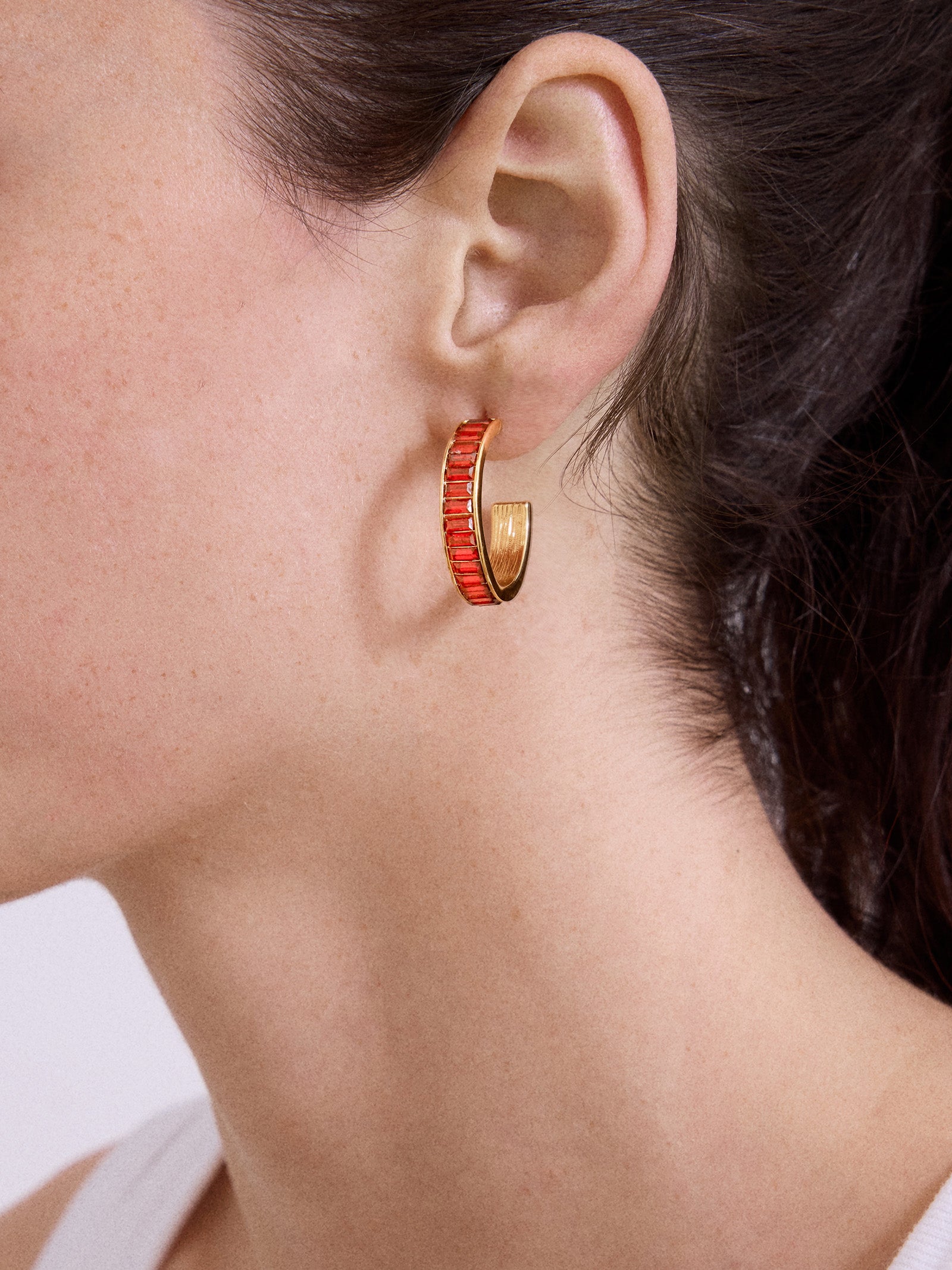 Game Day Baguette Hoop Earrings - Red-Blues Comming