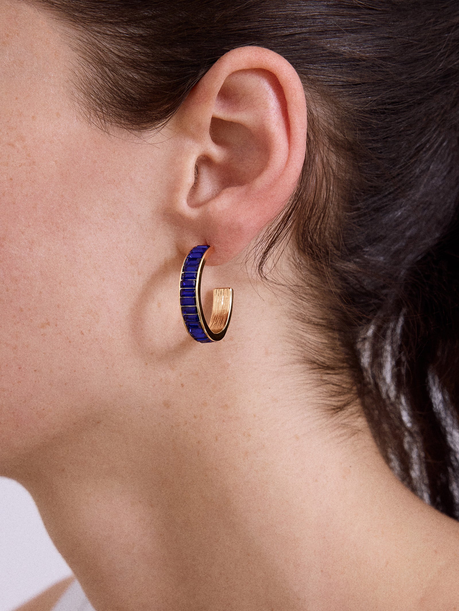 Game Day Baguette Hoop Earrings - Blue-Blues Comming