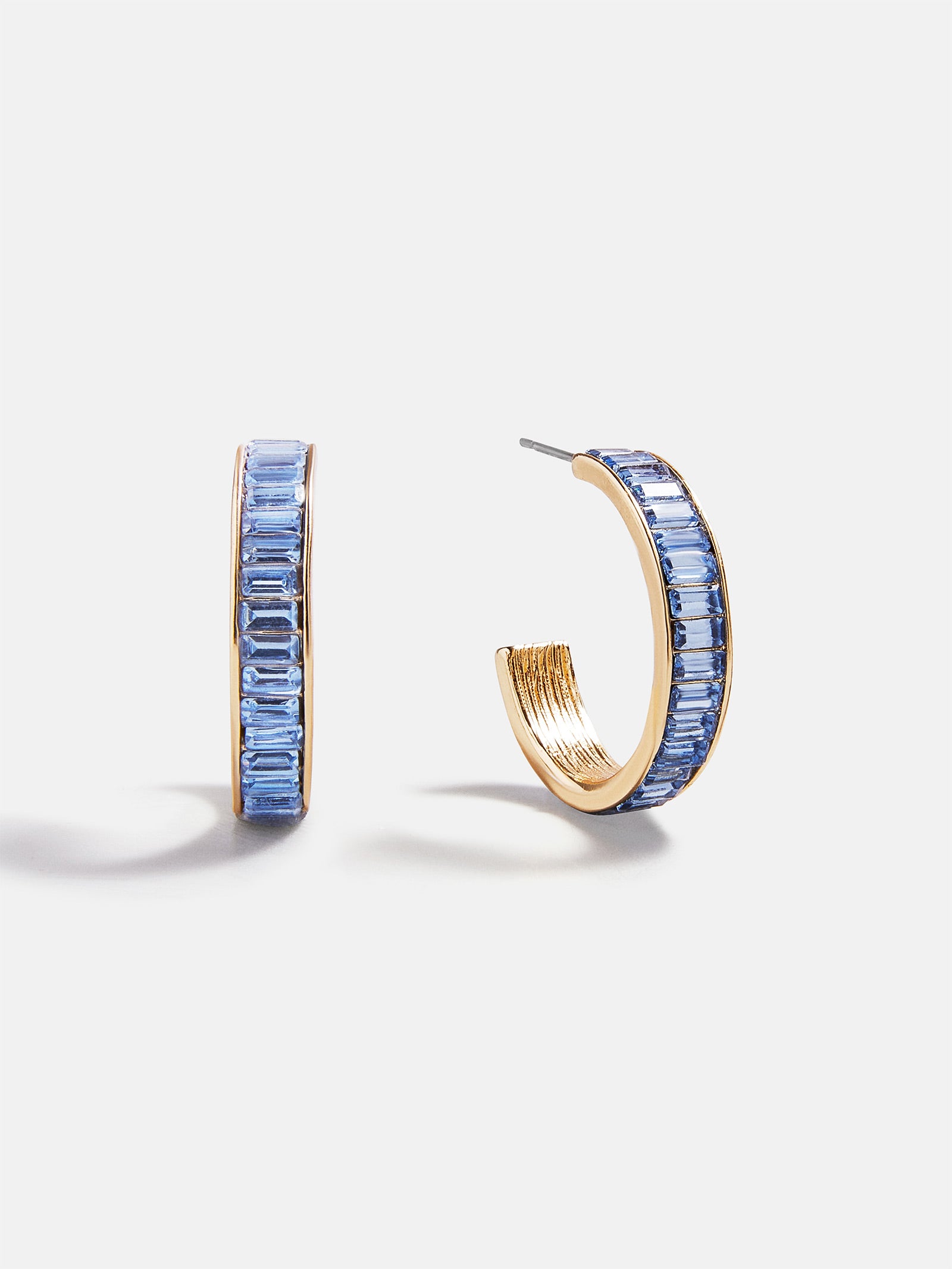 Game Day Baguette Hoop Earrings - Light Blue-Blues Comming