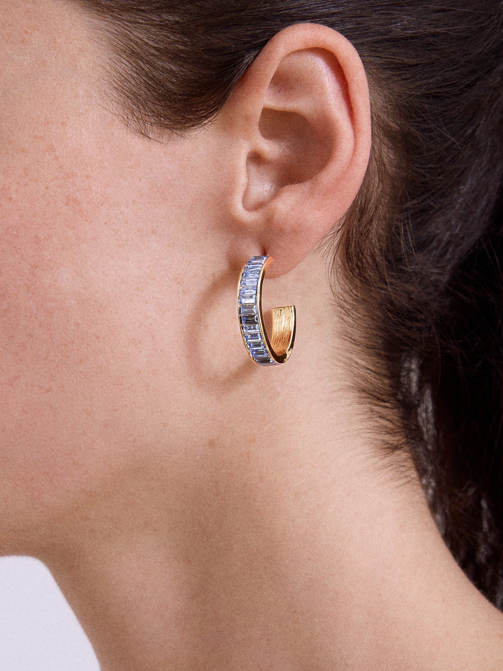 Game Day Baguette Hoop Earrings - Light Blue-Blues Comming