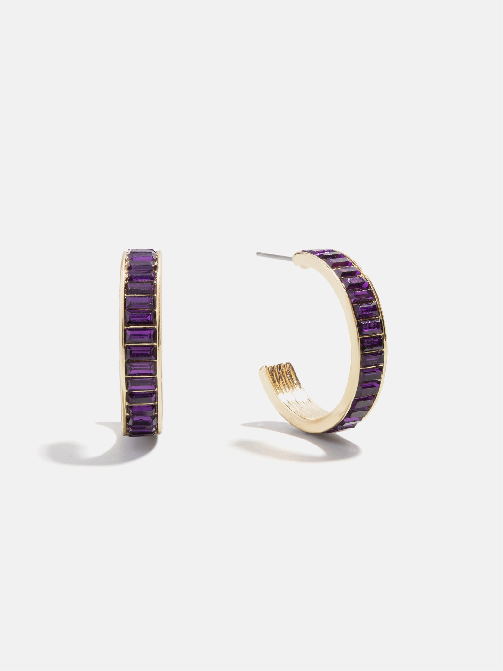 Game Day Baguette Hoop Earrings - Dark Purple-Blues Comming