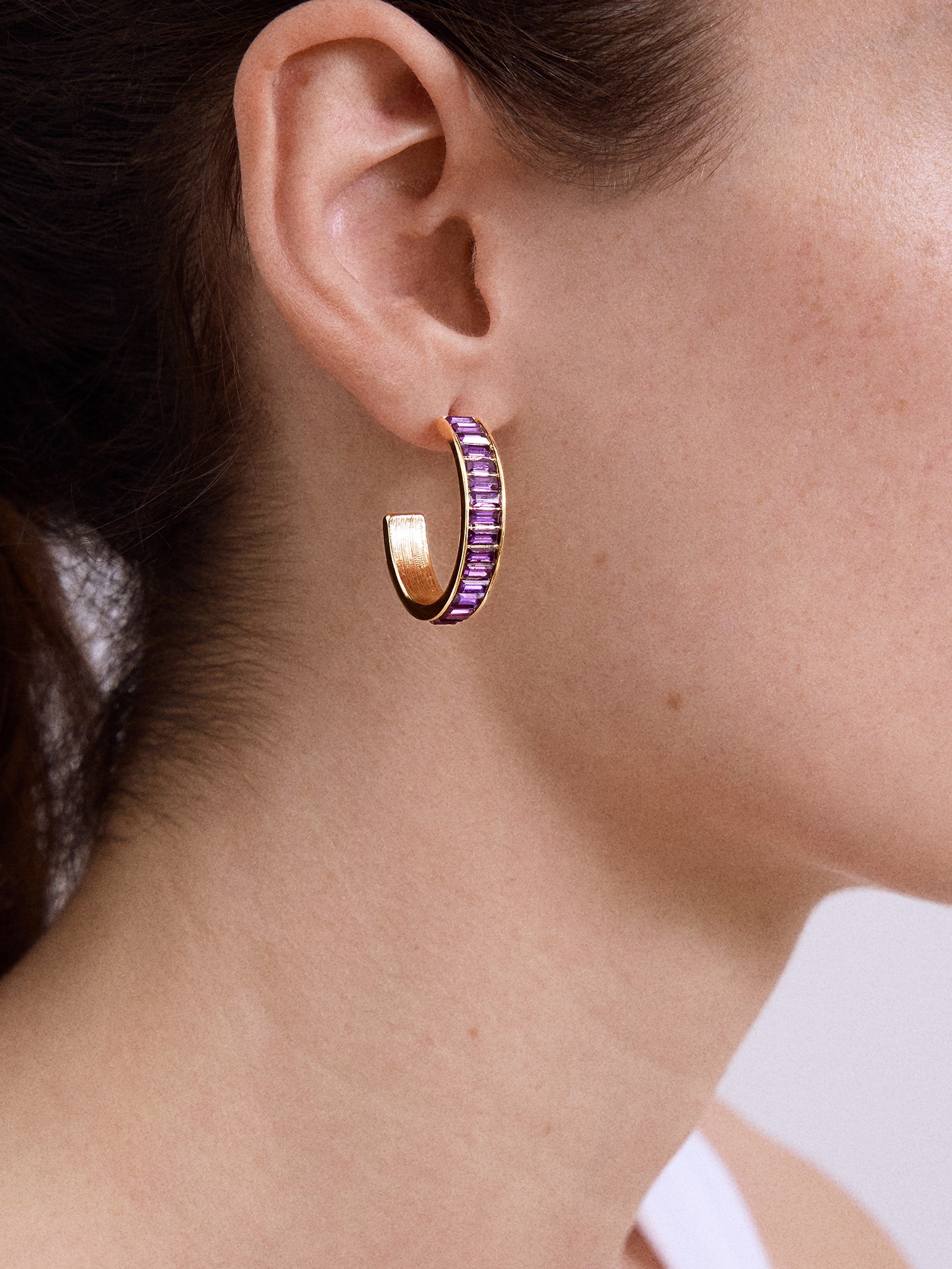 Game Day Baguette Hoop Earrings - Dark Purple-Blues Comming