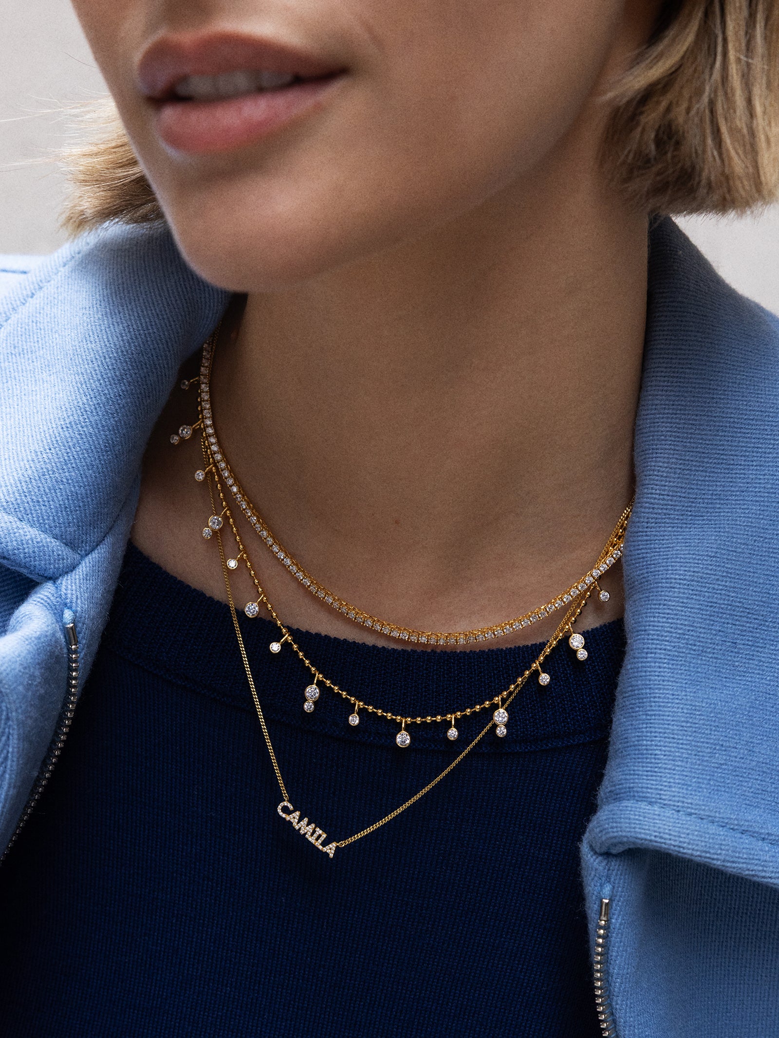 Joelle 18K Gold Crystal Necklace - Gold/Pavé-Blues Comming