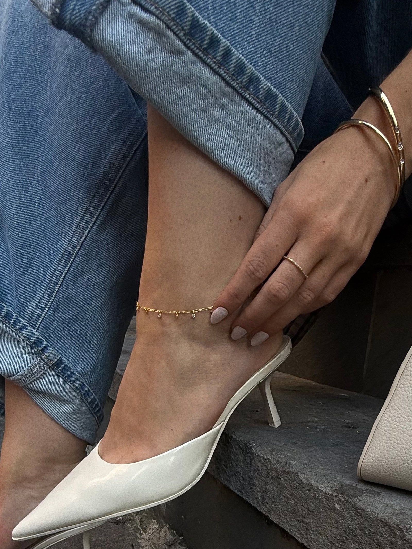 Faye 18K Gold Crystal Anklet - Gold/Pavé-Blues Comming