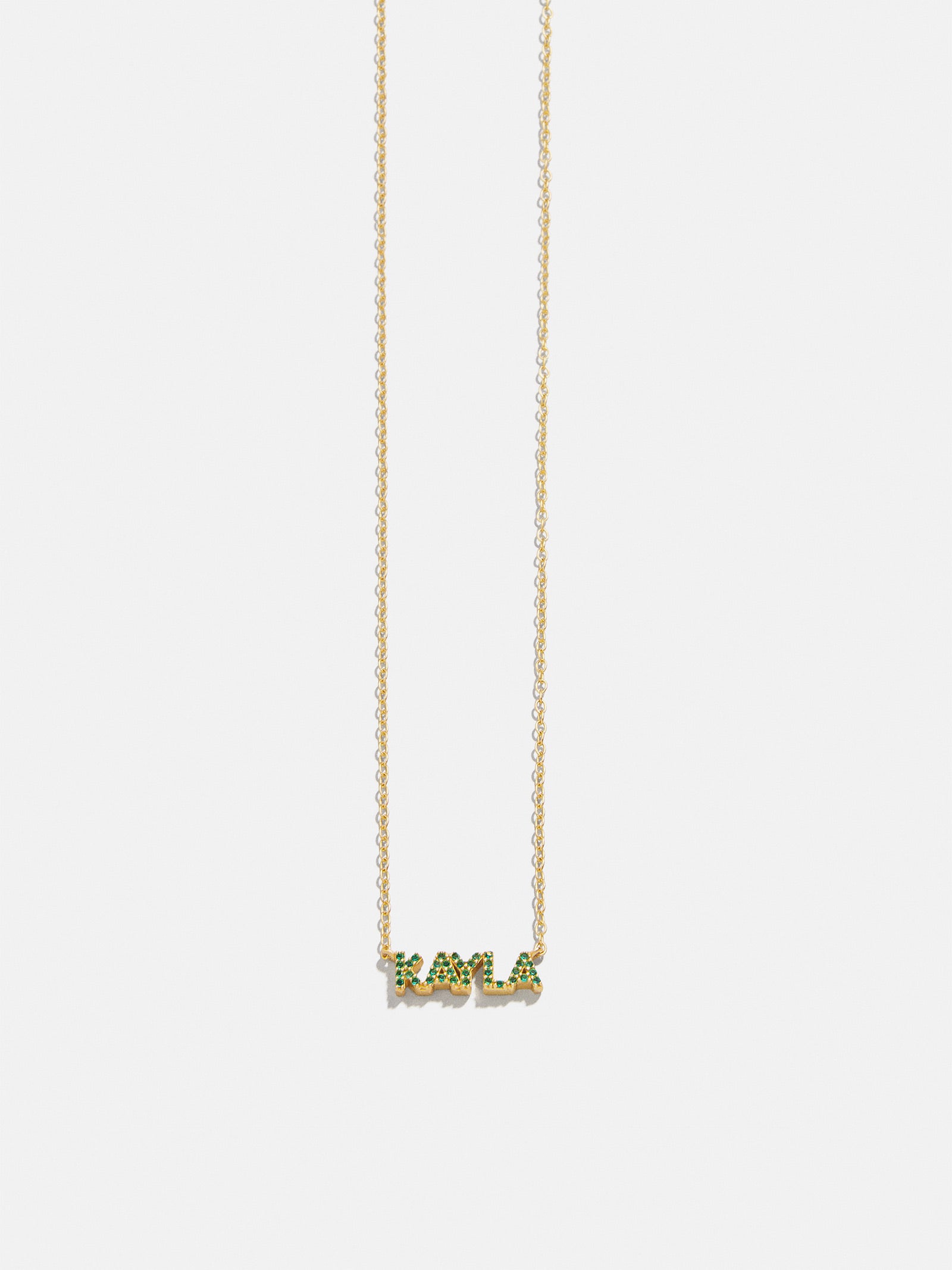 18K Gold Birthstone Custom Nameplate Necklace - Emerald-Blues Comming