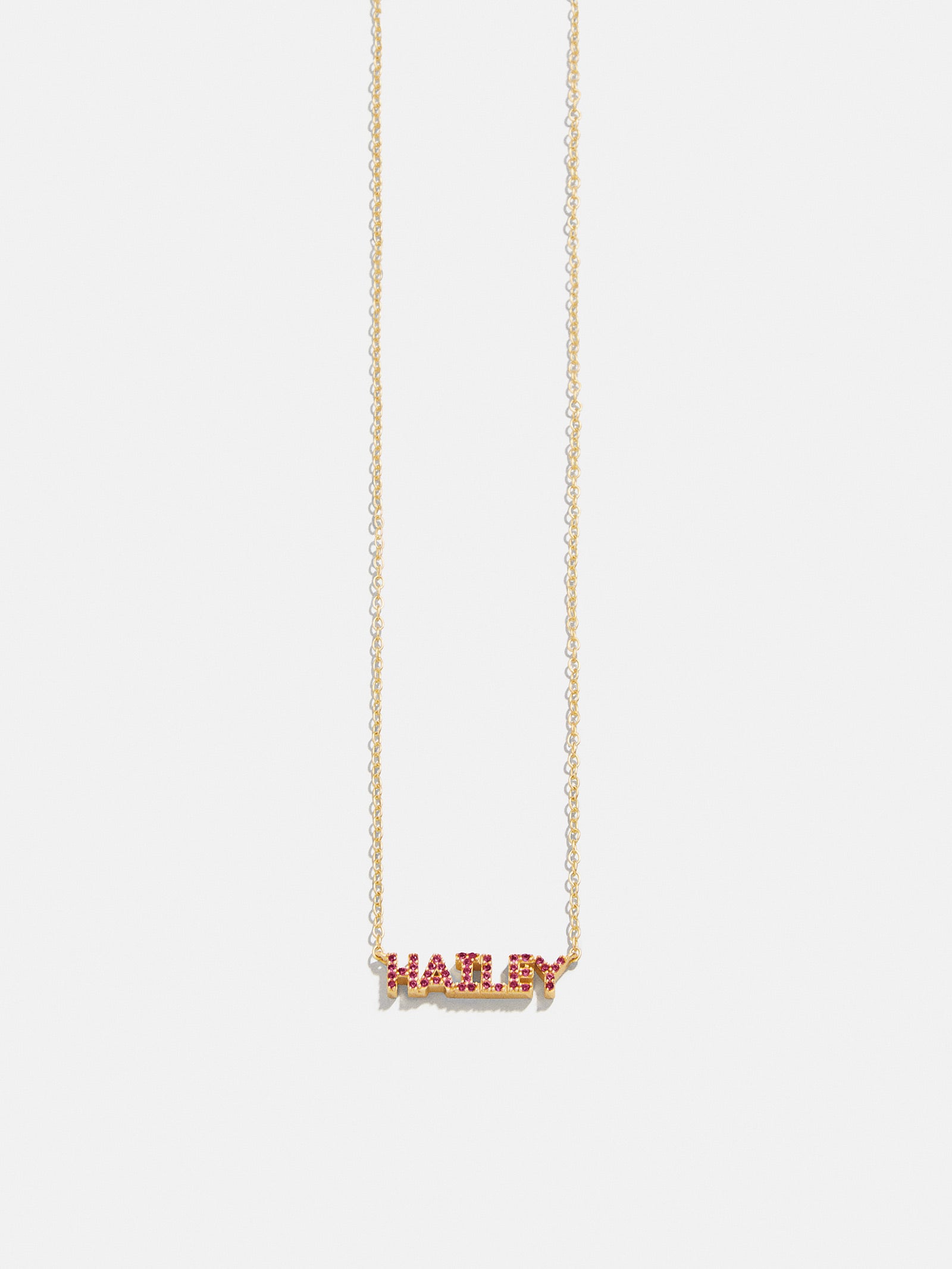 18K Gold Birthstone Custom Nameplate Necklace - Ruby-Blues Comming