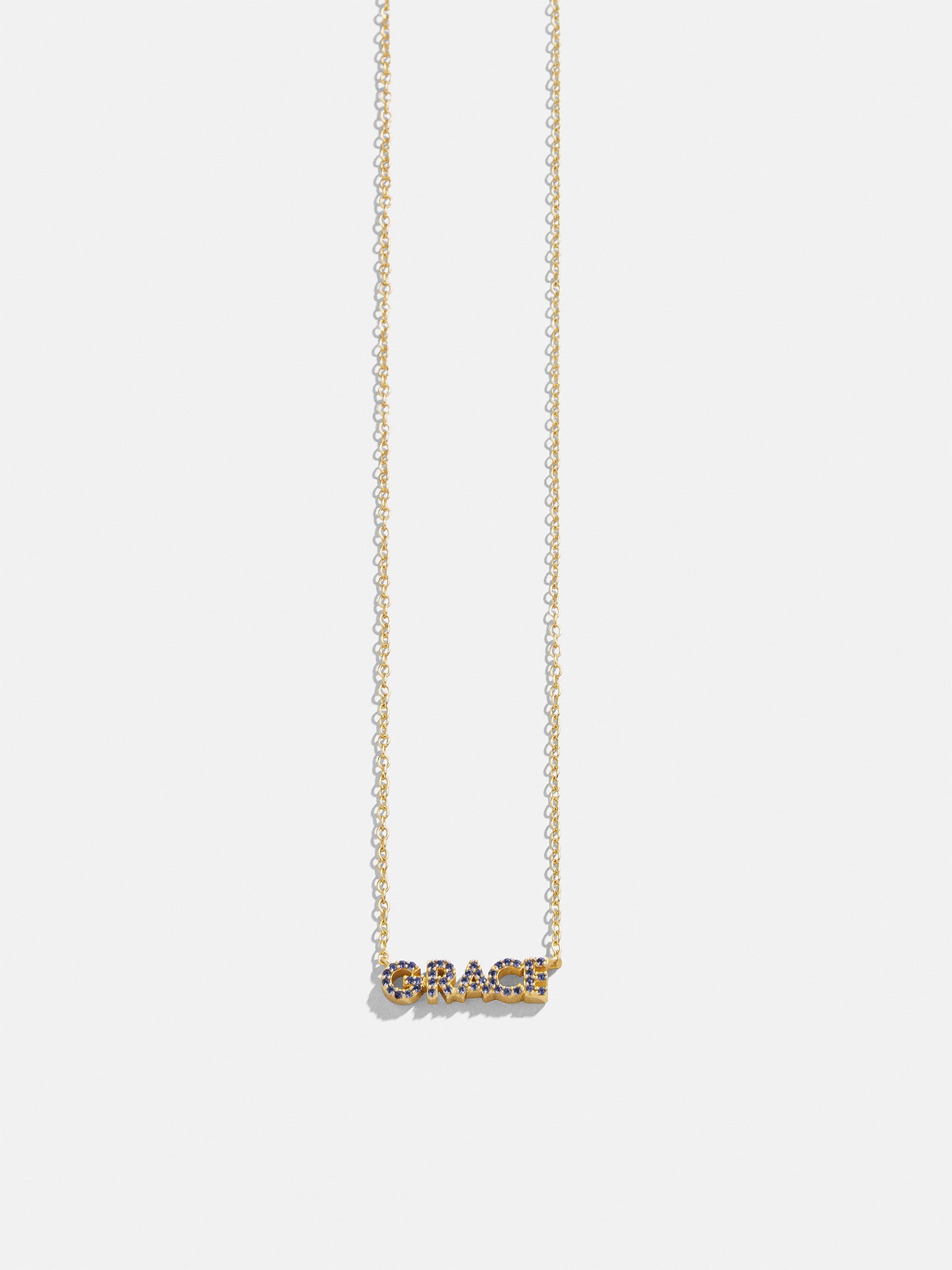 18K Gold Birthstone Custom Nameplate Necklace - Sapphire-Blues Comming