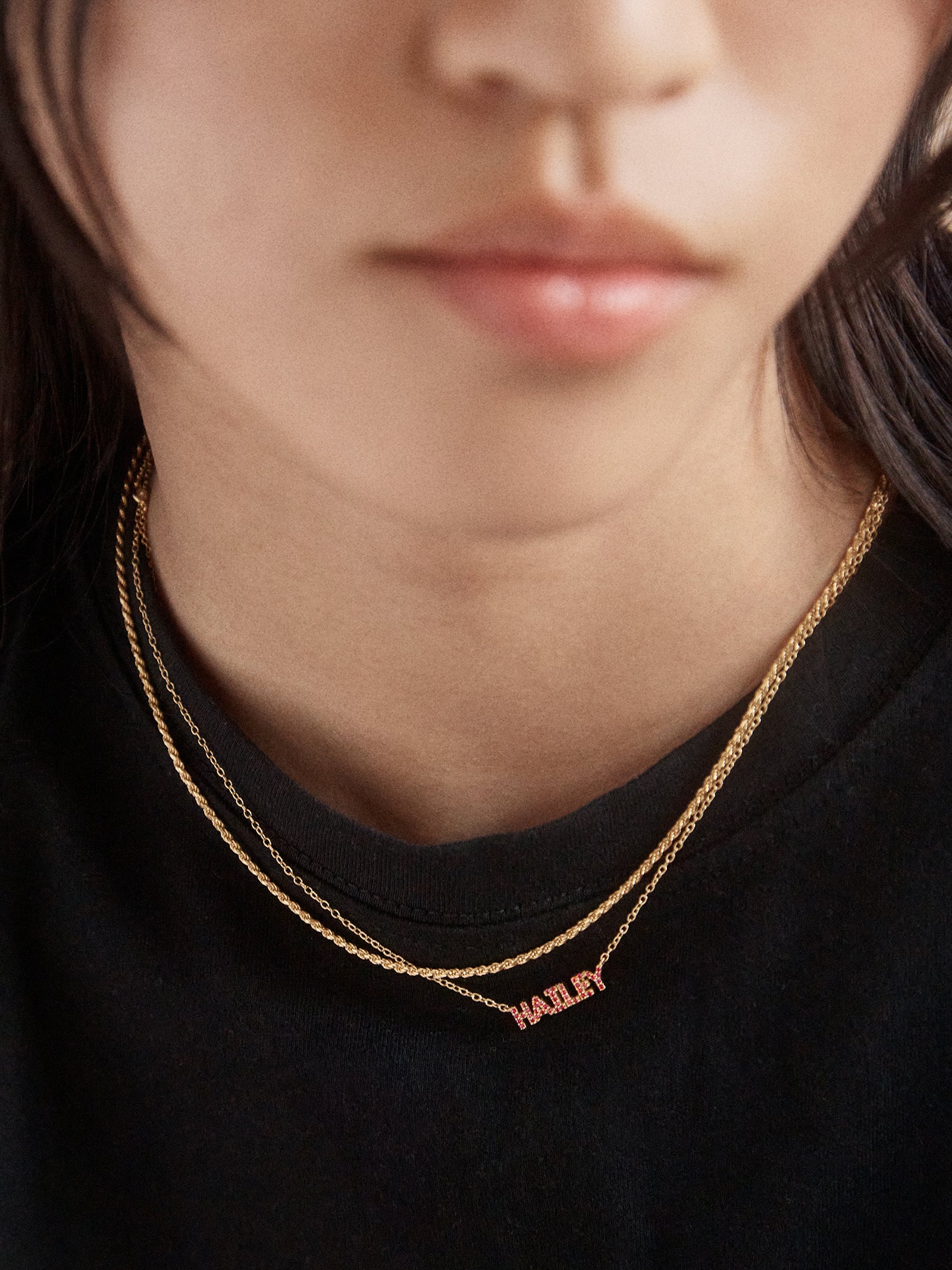 18K Gold Birthstone Custom Nameplate Necklace - Garnet-Blues Comming