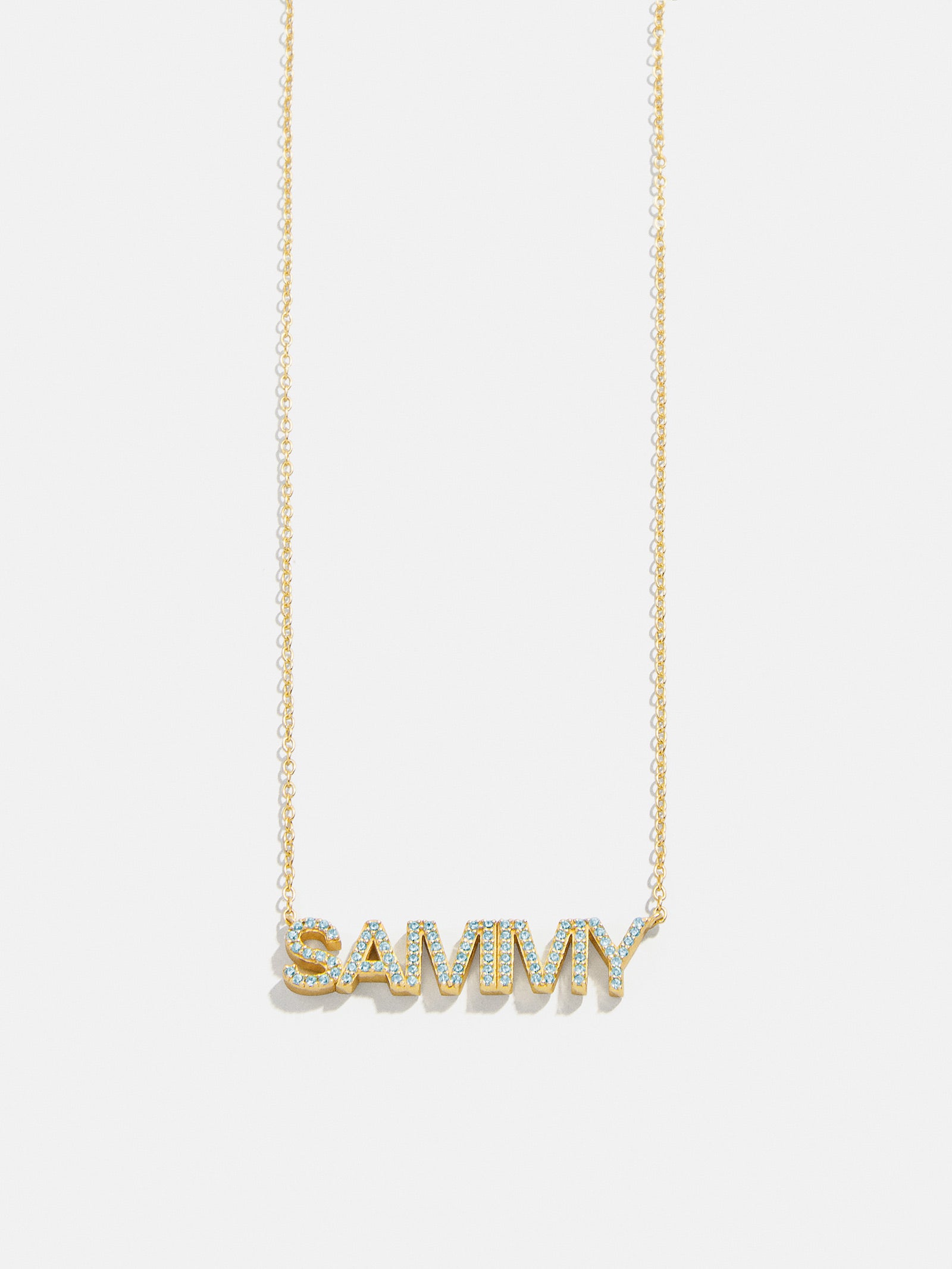 18K Gold Birthstone Custom Nameplate Necklace - Aquamarine-Blues Comming
