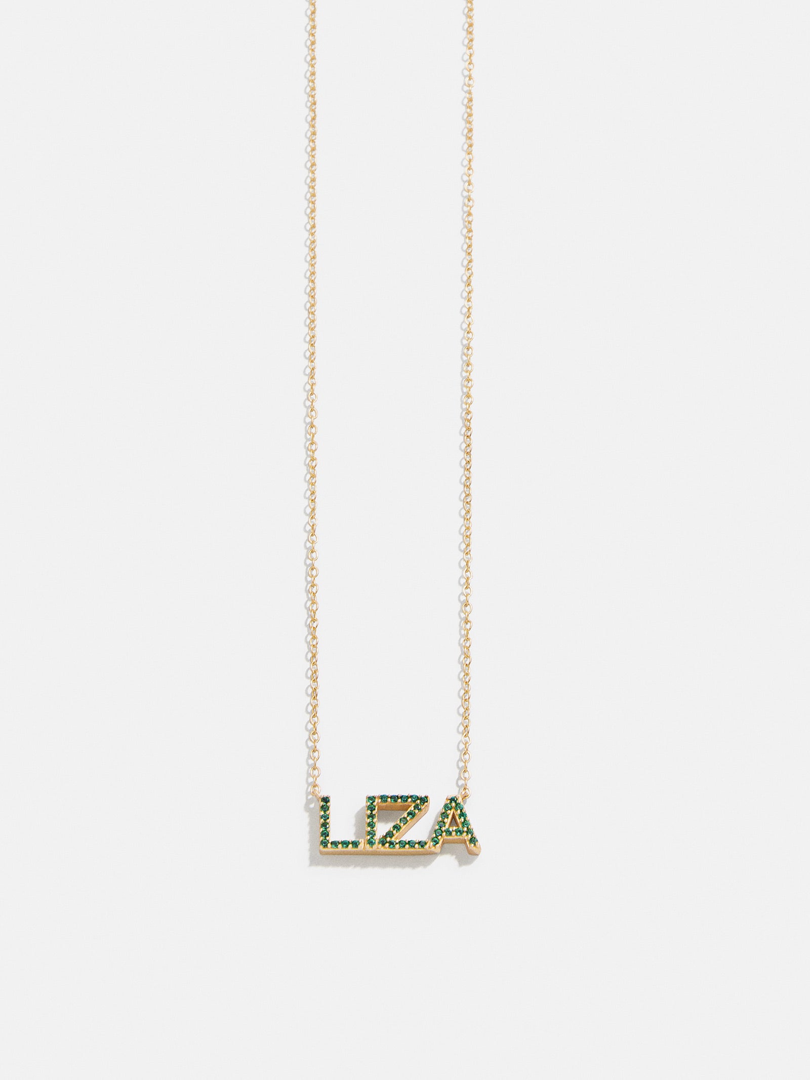 18K Gold Birthstone Custom Nameplate Necklace - Emerald-Blues Comming