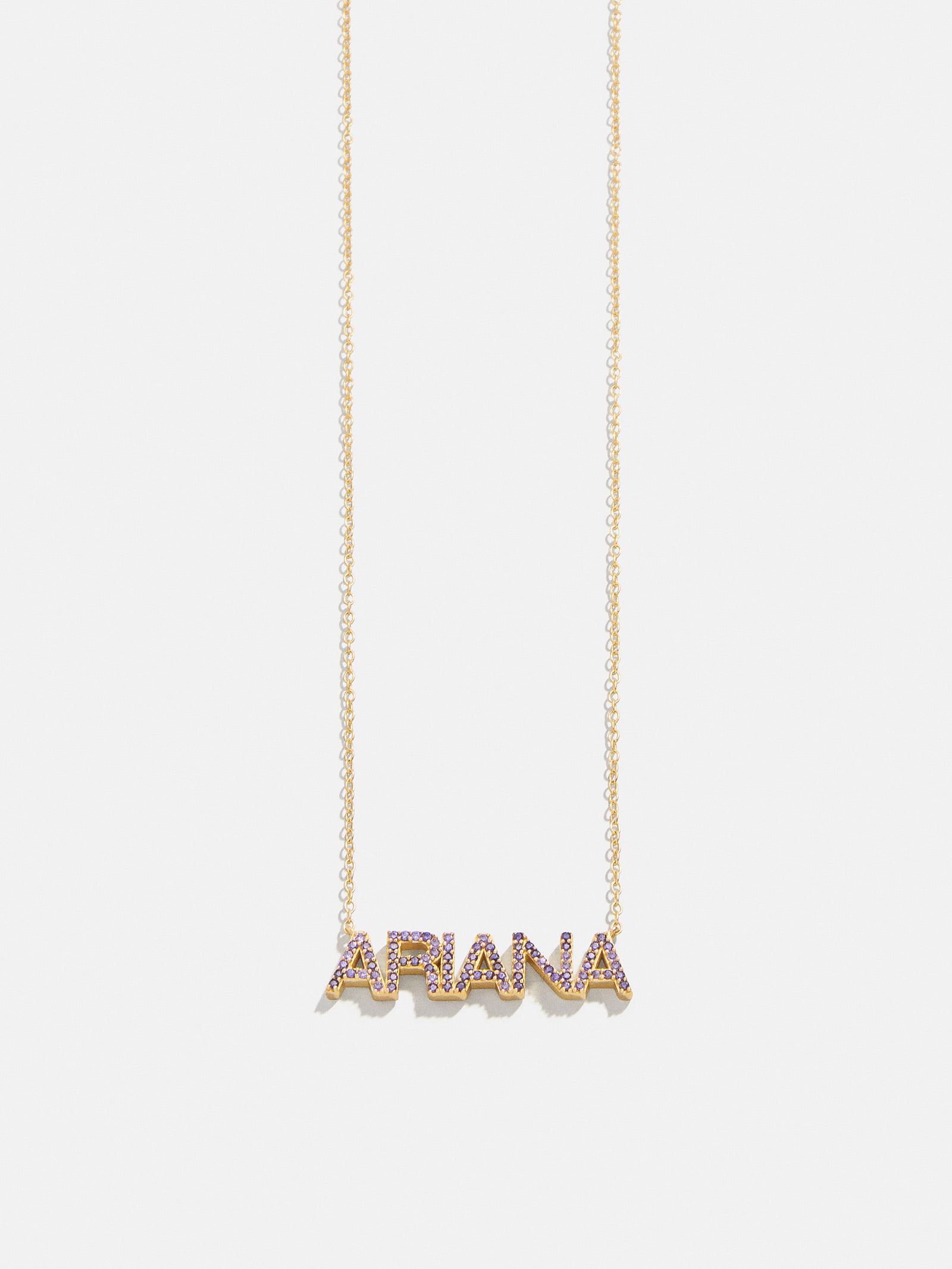 18K Gold Birthstone Custom Nameplate Necklace - Light Amethyst-Blues Comming