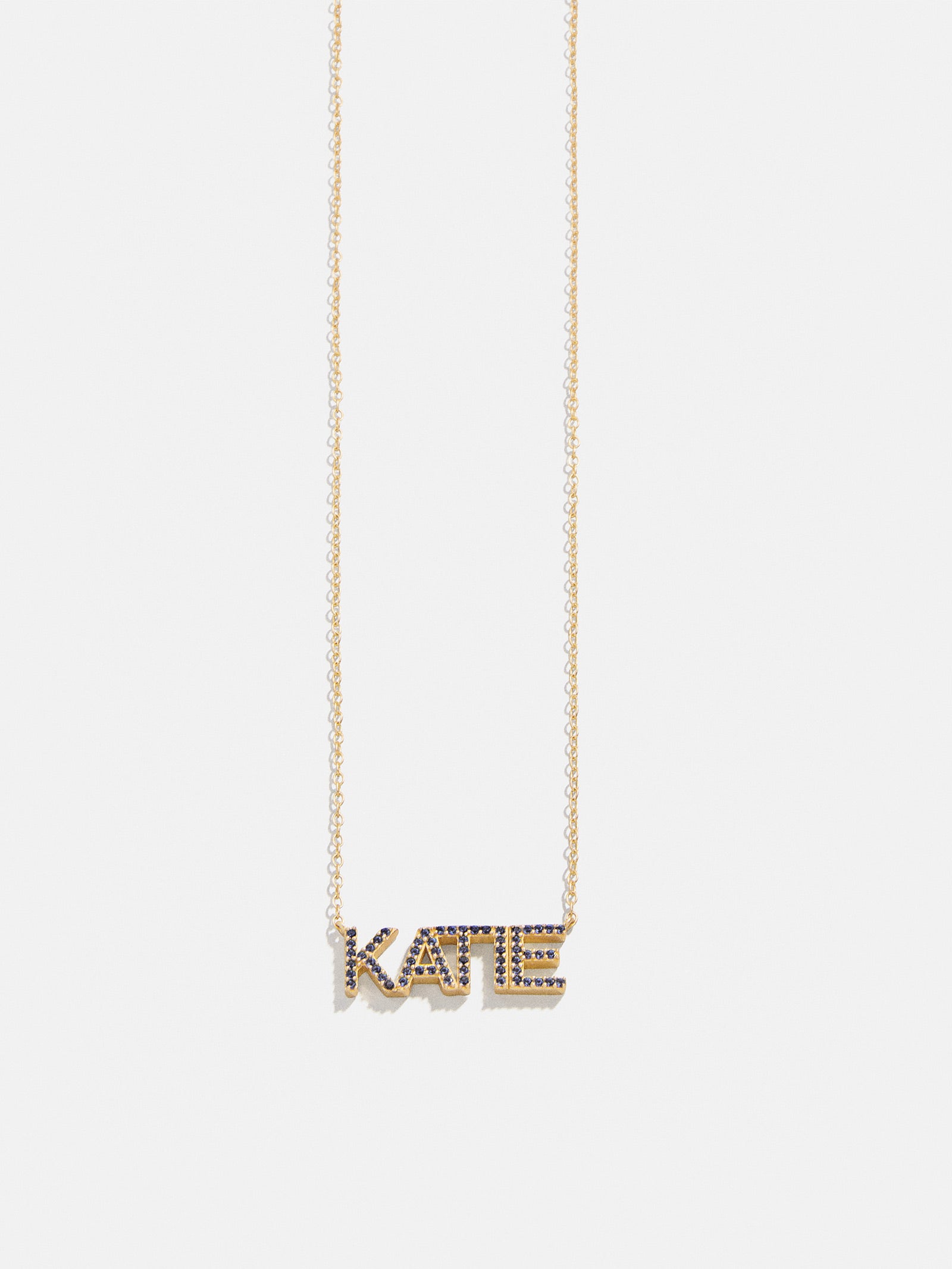 18K Gold Birthstone Custom Nameplate Necklace - Sapphire-Blues Comming