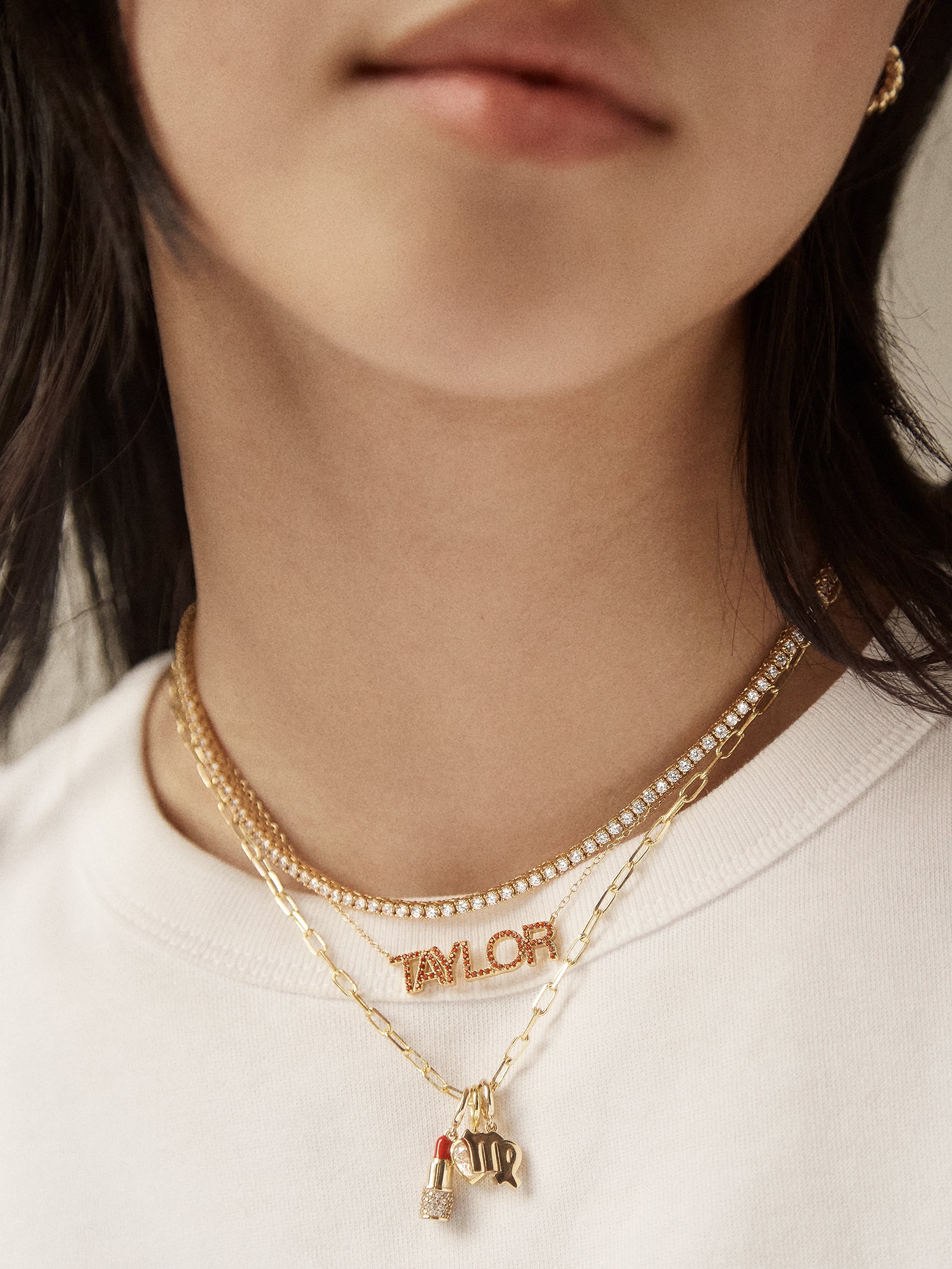 18K Gold Birthstone Custom Nameplate Necklace - Garnet-Blues Comming