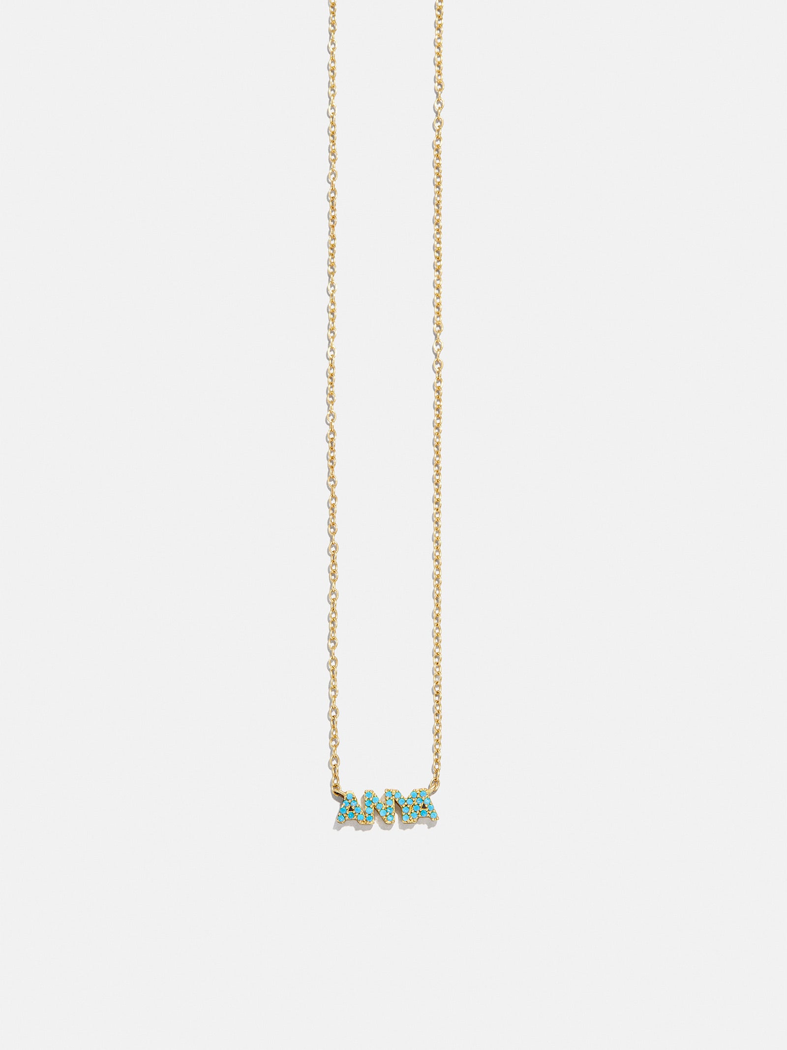 18K Gold Semi-Precious Custom Nameplate Necklace - Turquoise-Blues Comming