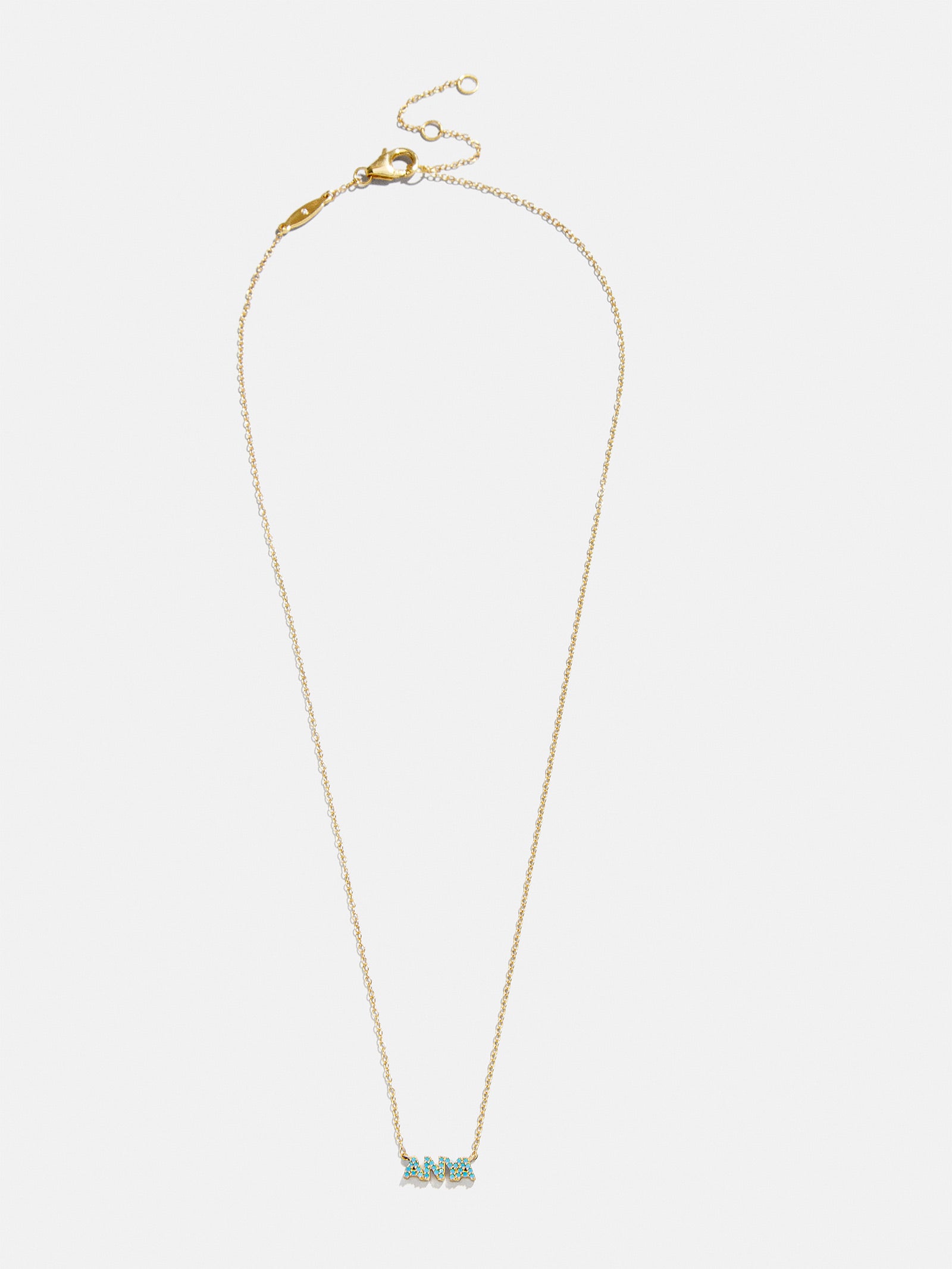 18K Gold Semi-Precious Custom Nameplate Necklace - Turquoise-Blues Comming