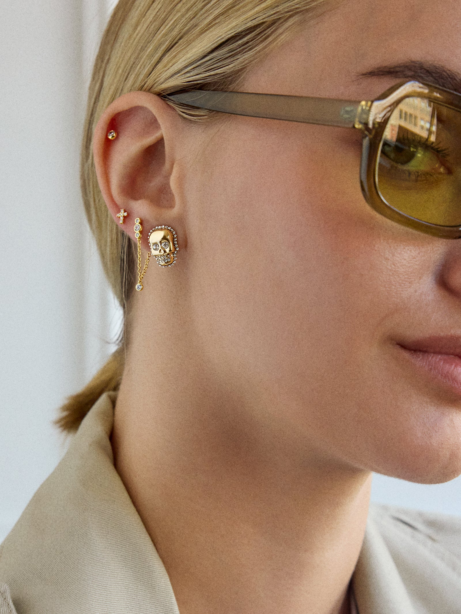 Gold and Pavé Skull Stud Earrings  - Skull-Blues Comming