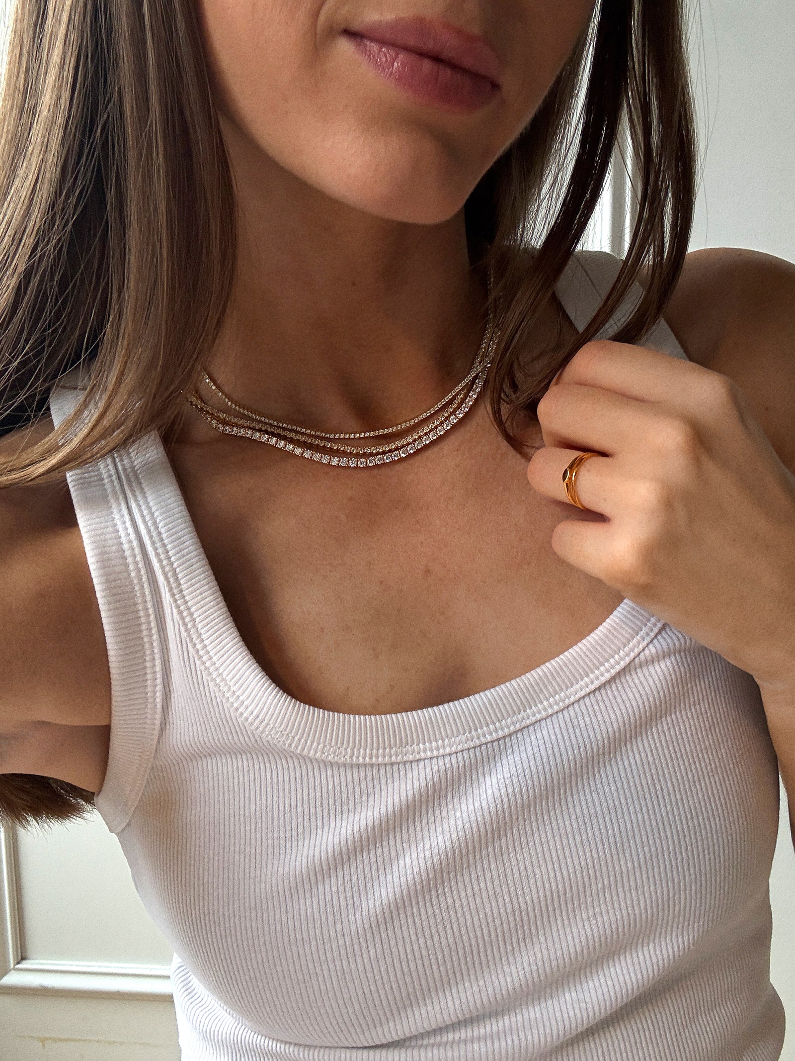 Billie Gold Tennis Necklace - Gold Plated Brass-Blues Comming