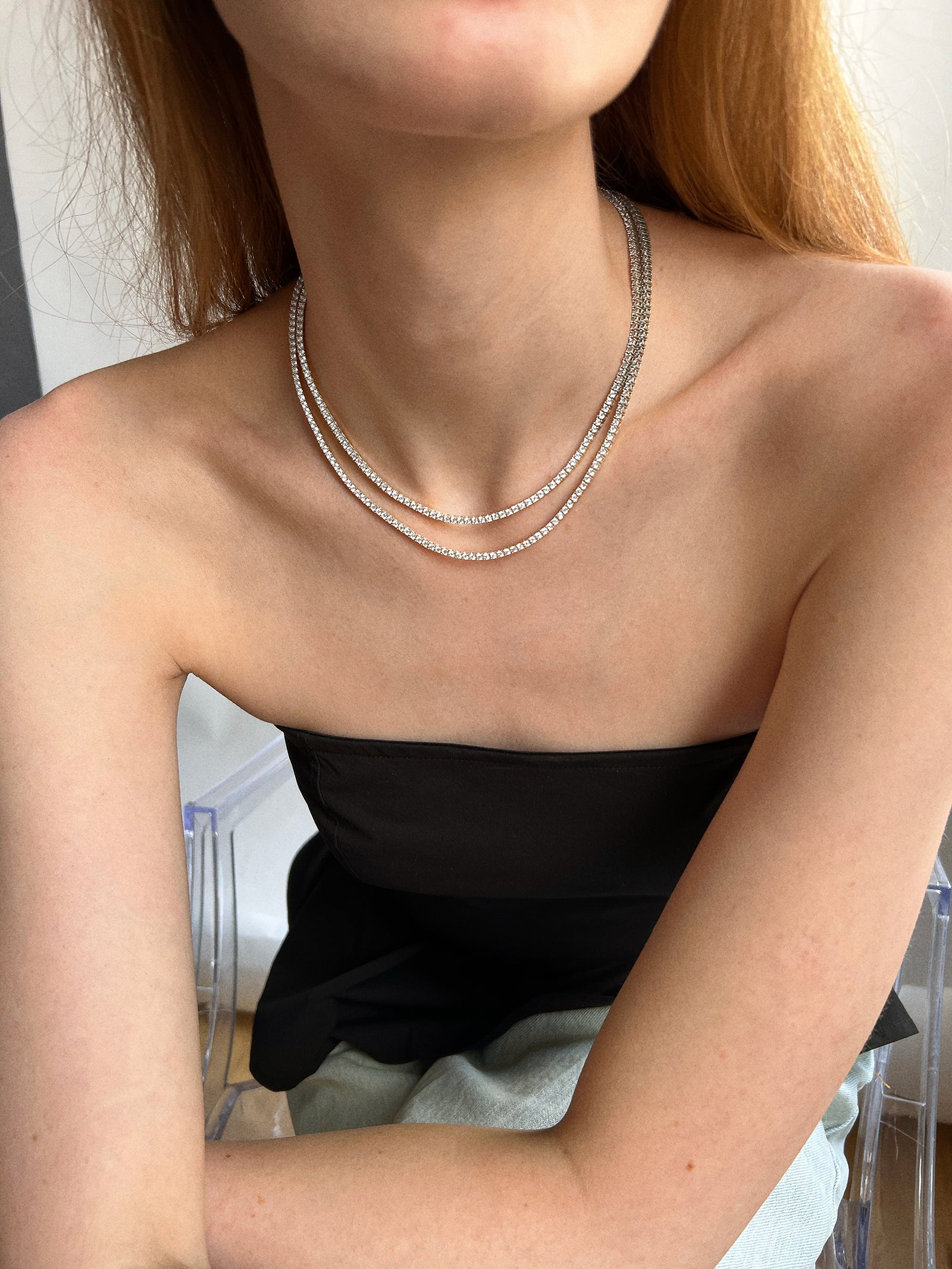 Billie Silver Tennis Necklace - Rhodium Plated Silver-Blues Comming