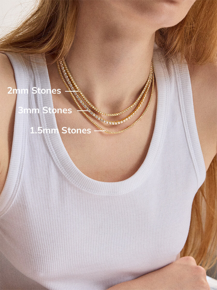 Billie 18K Gold Tennis Necklace - 18K Gold Plated Sterling Silver-Blues Comming