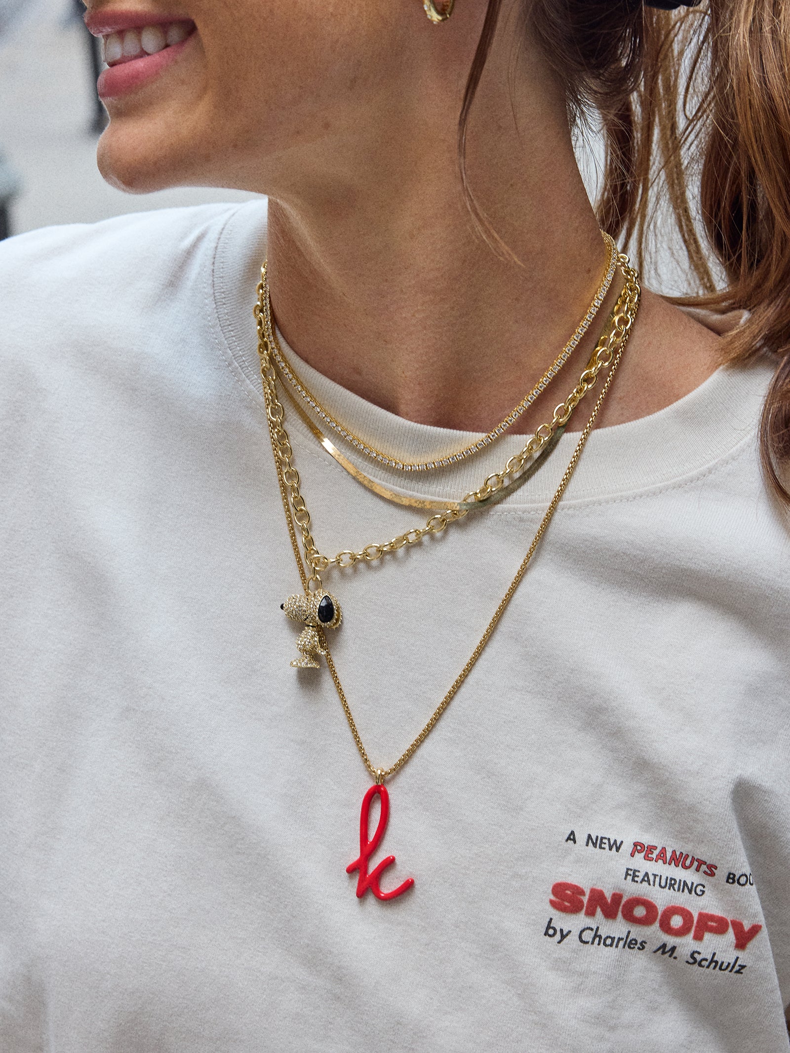 Peanuts Snoopy Pendant Necklace - Gold/Pavé-Blues Comming