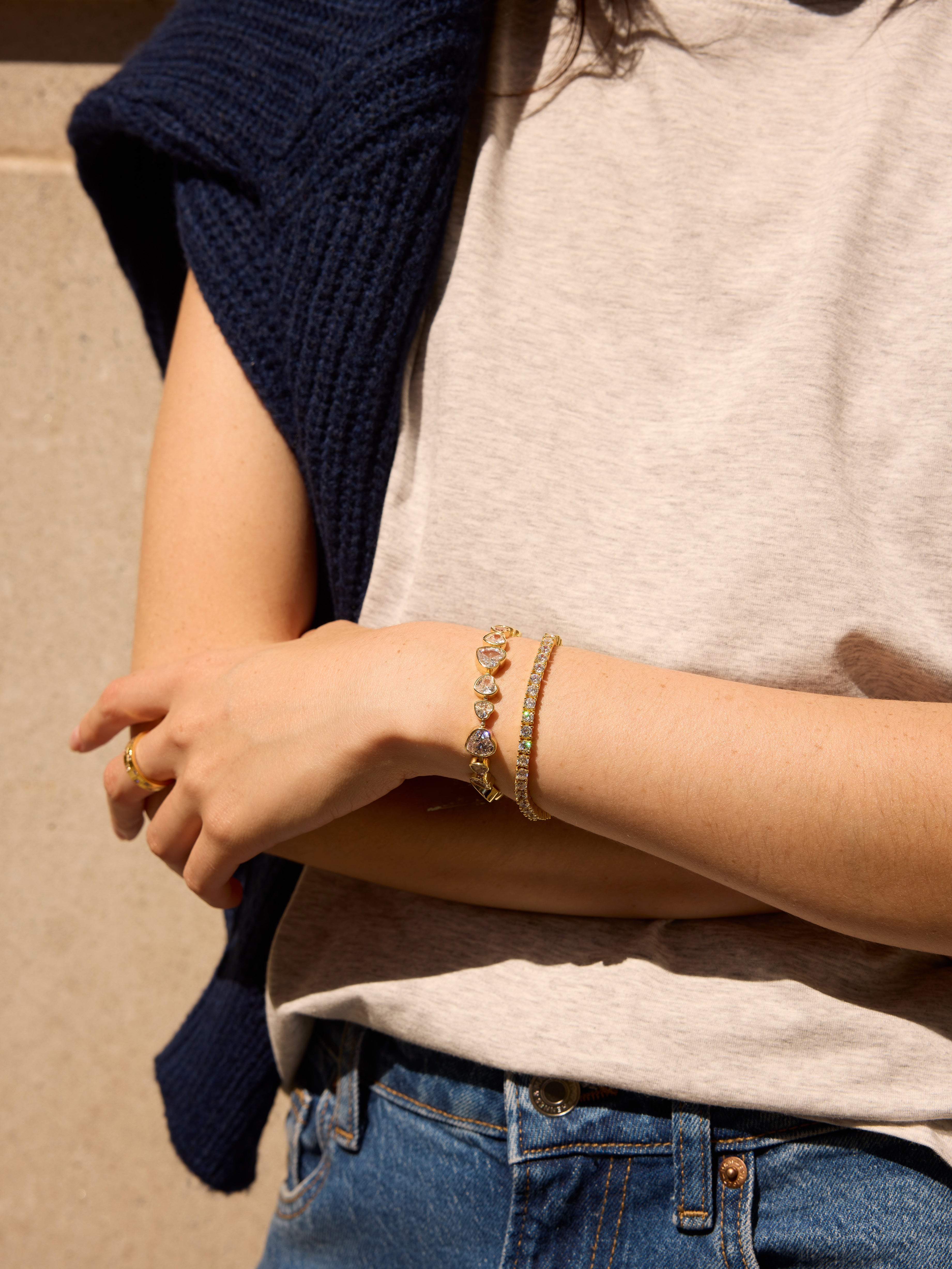 Zadie Heart Tennis Bracelet - Gold/Pavé-Blues Comming