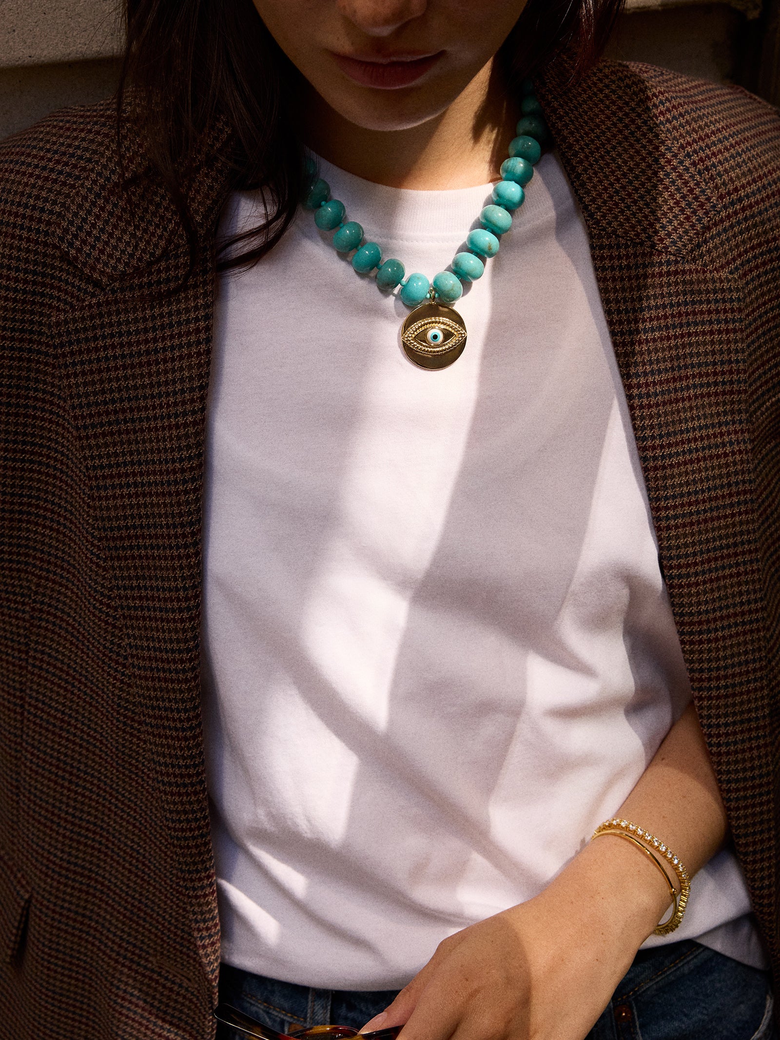 Joan Semi-Precious Evil Eye Necklace - Gold/Turquoise-Blues Comming