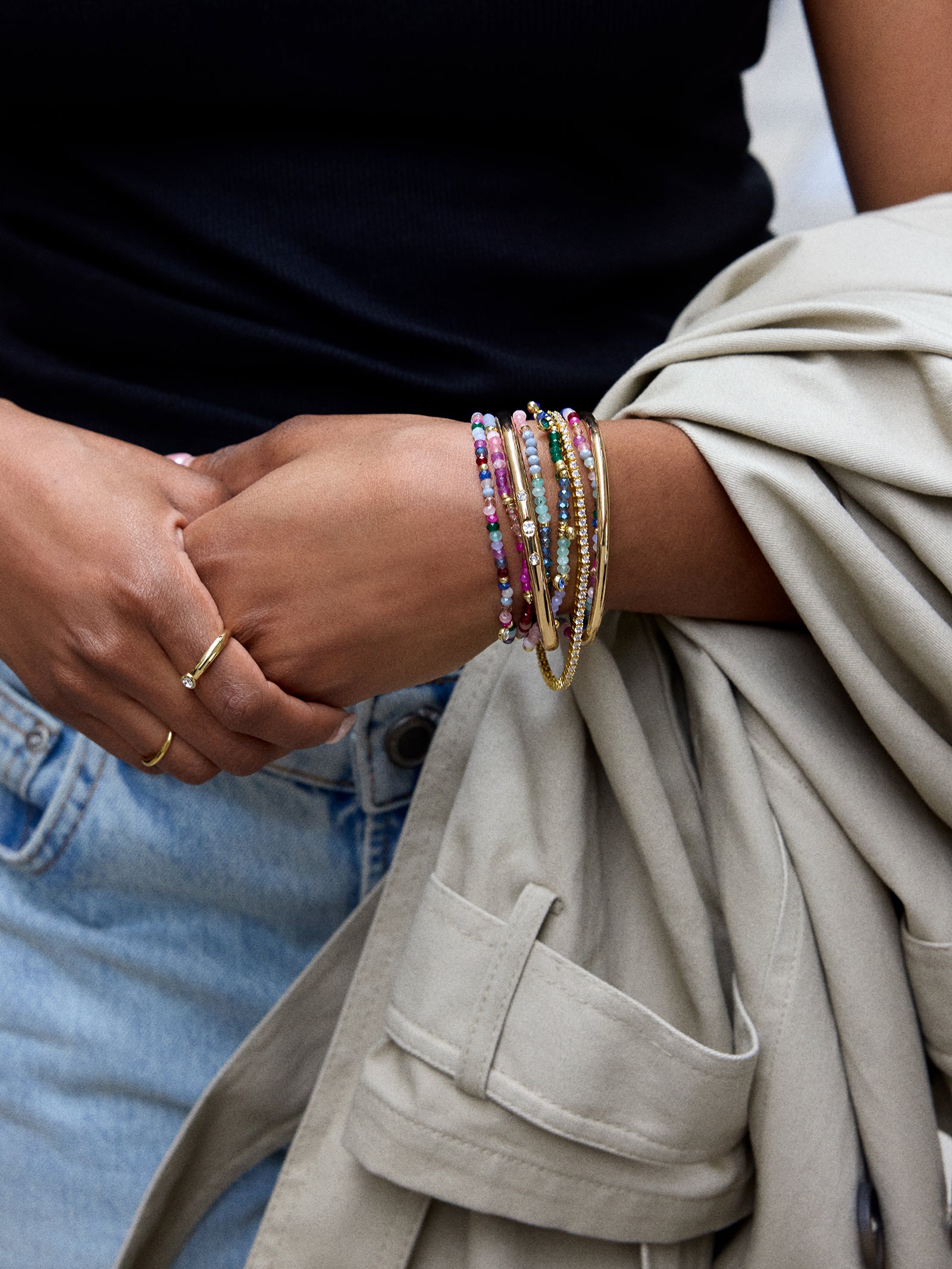 Indya Semi-Precious Layered Bracelet Set - Dark Multi-Blues Comming