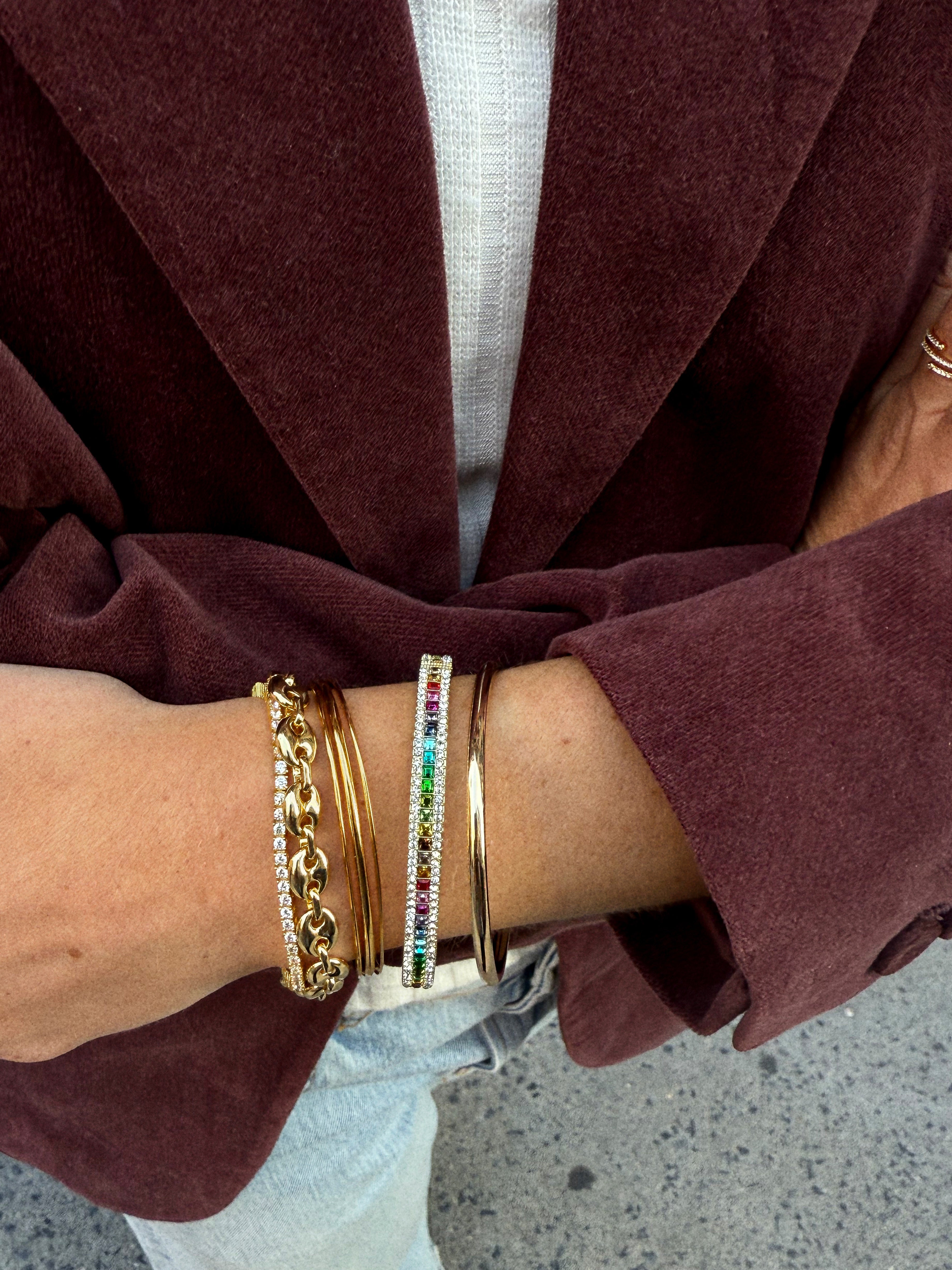 Helena Crystal Hinge Bangle - Gold/Multi-Blues Comming