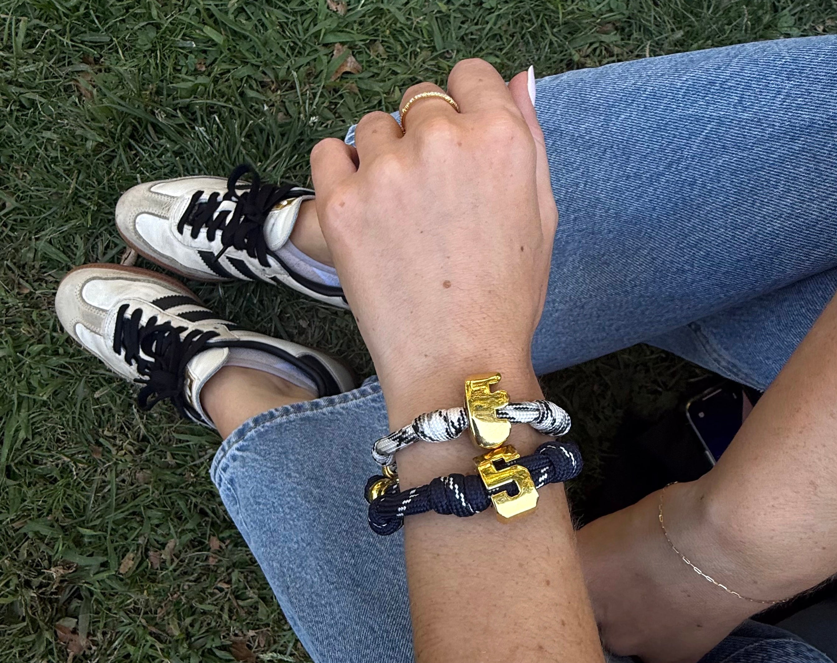 Knotty Varsity Number Custom Bracelet - Onyx/White Double Digit-Blues Comming