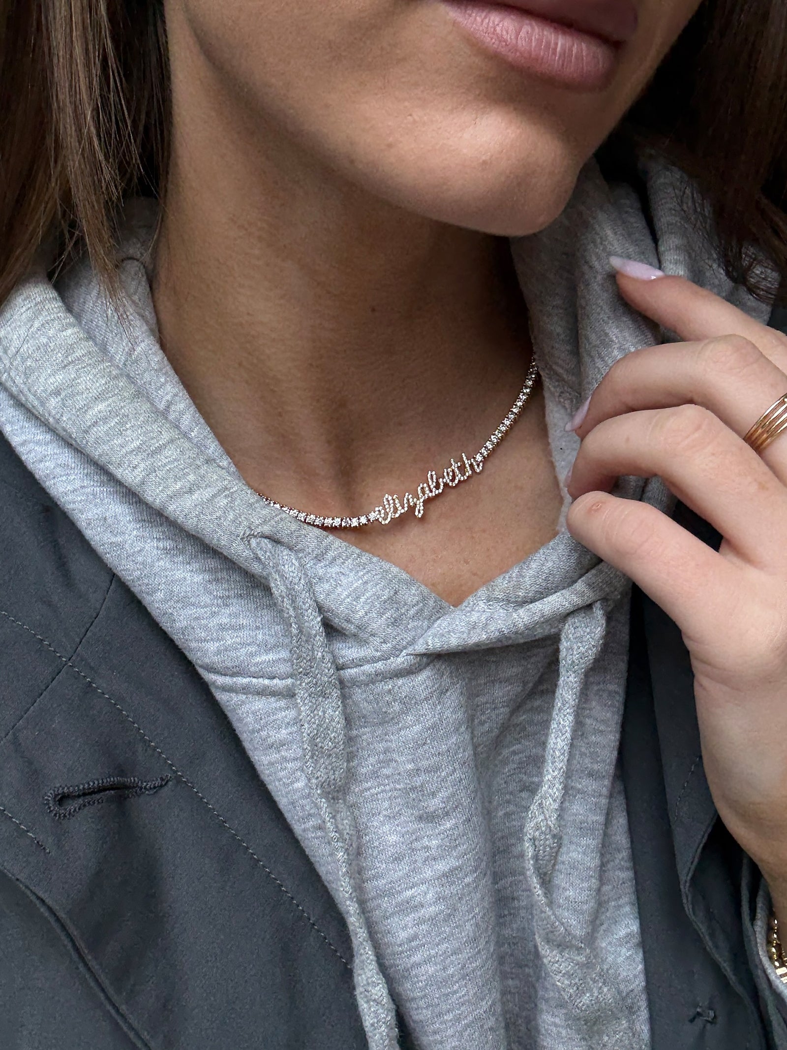 Billie 18K Gold Tennis Custom Nameplate Necklace - Mini Script-Blues Comming