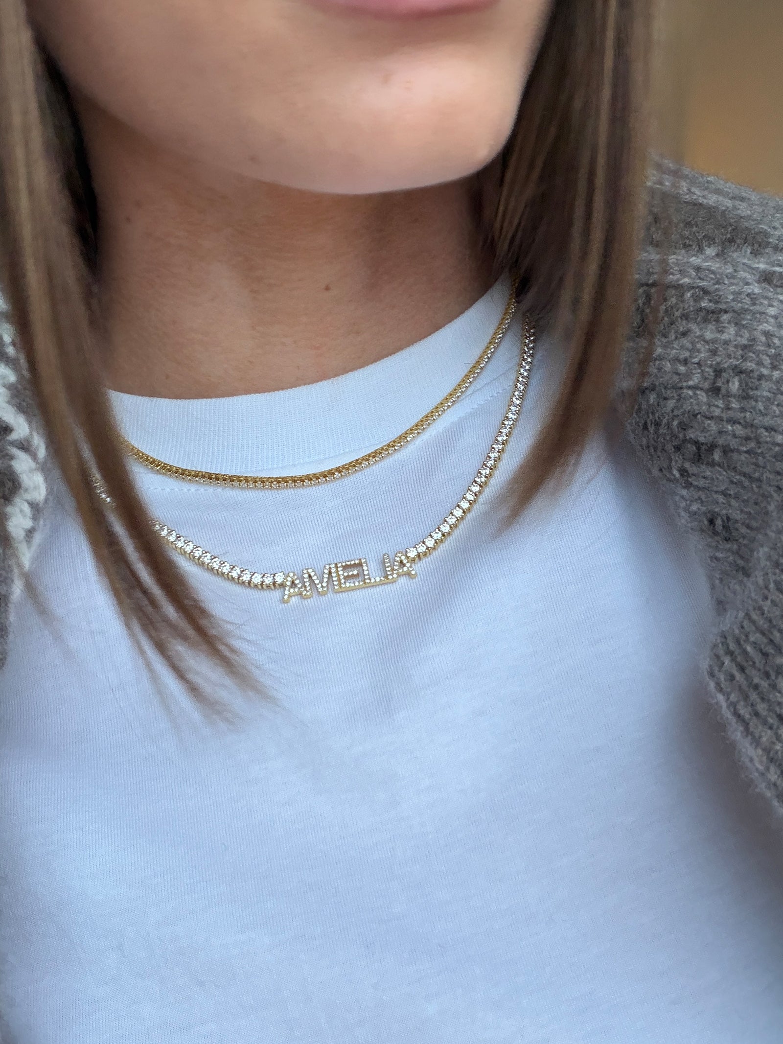 Billie 18K Gold Tennis Custom Nameplate Necklace - Block-Blues Comming