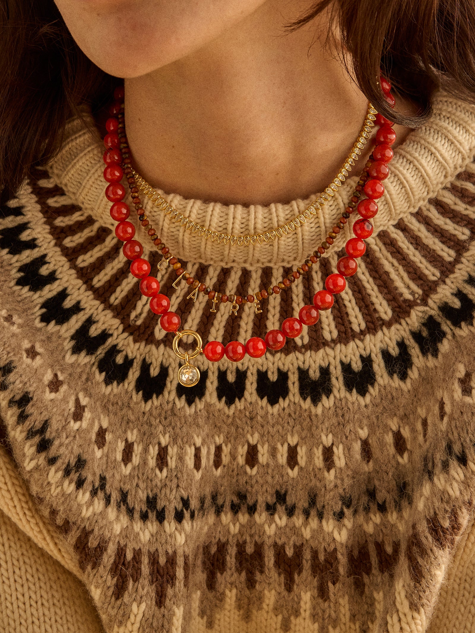 Janette Beaded Ring Necklace - Carnelian-Blues Comming