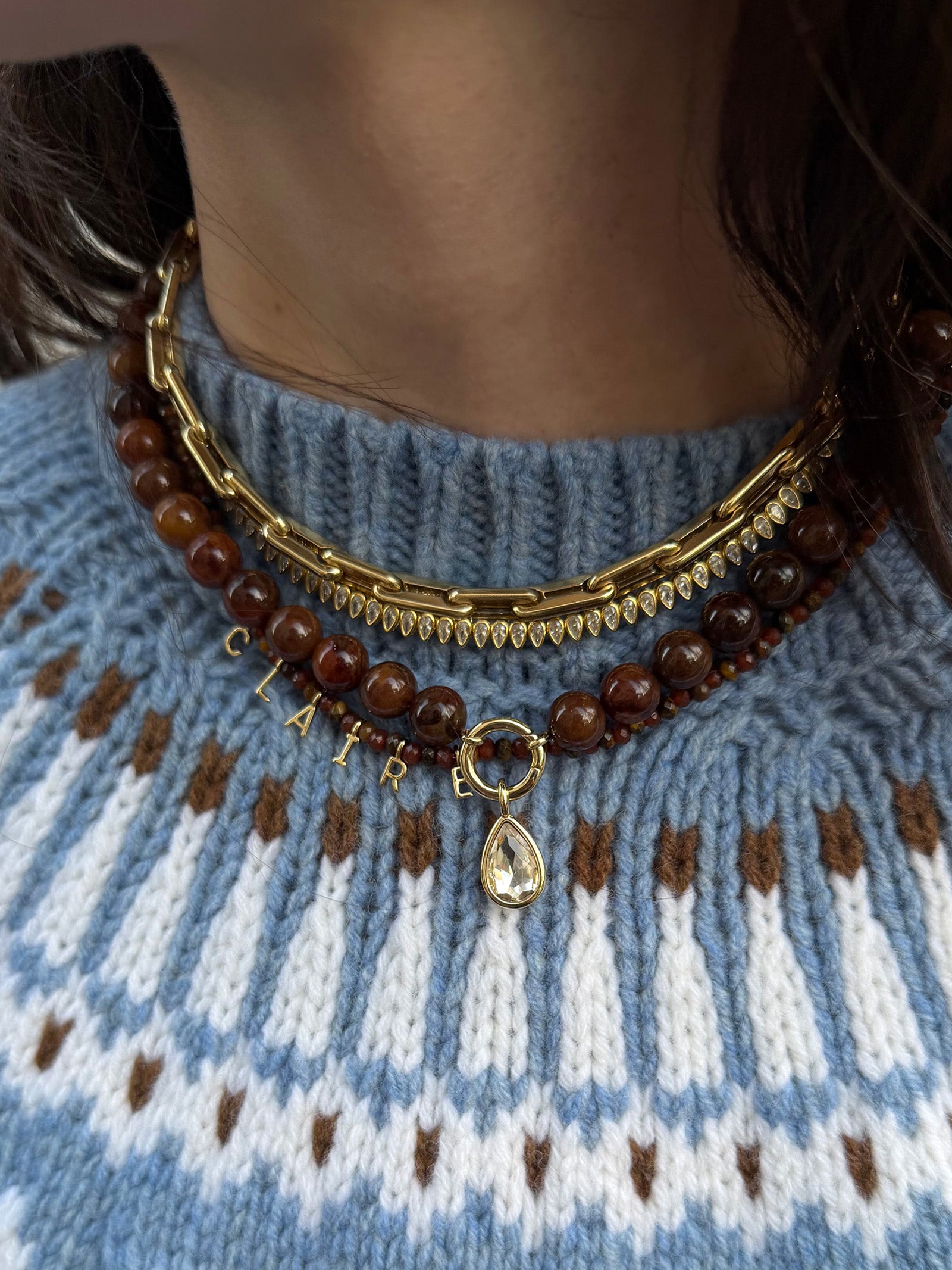 Janette Beaded Ring Necklace - Tiger's Eye-Blues Comming