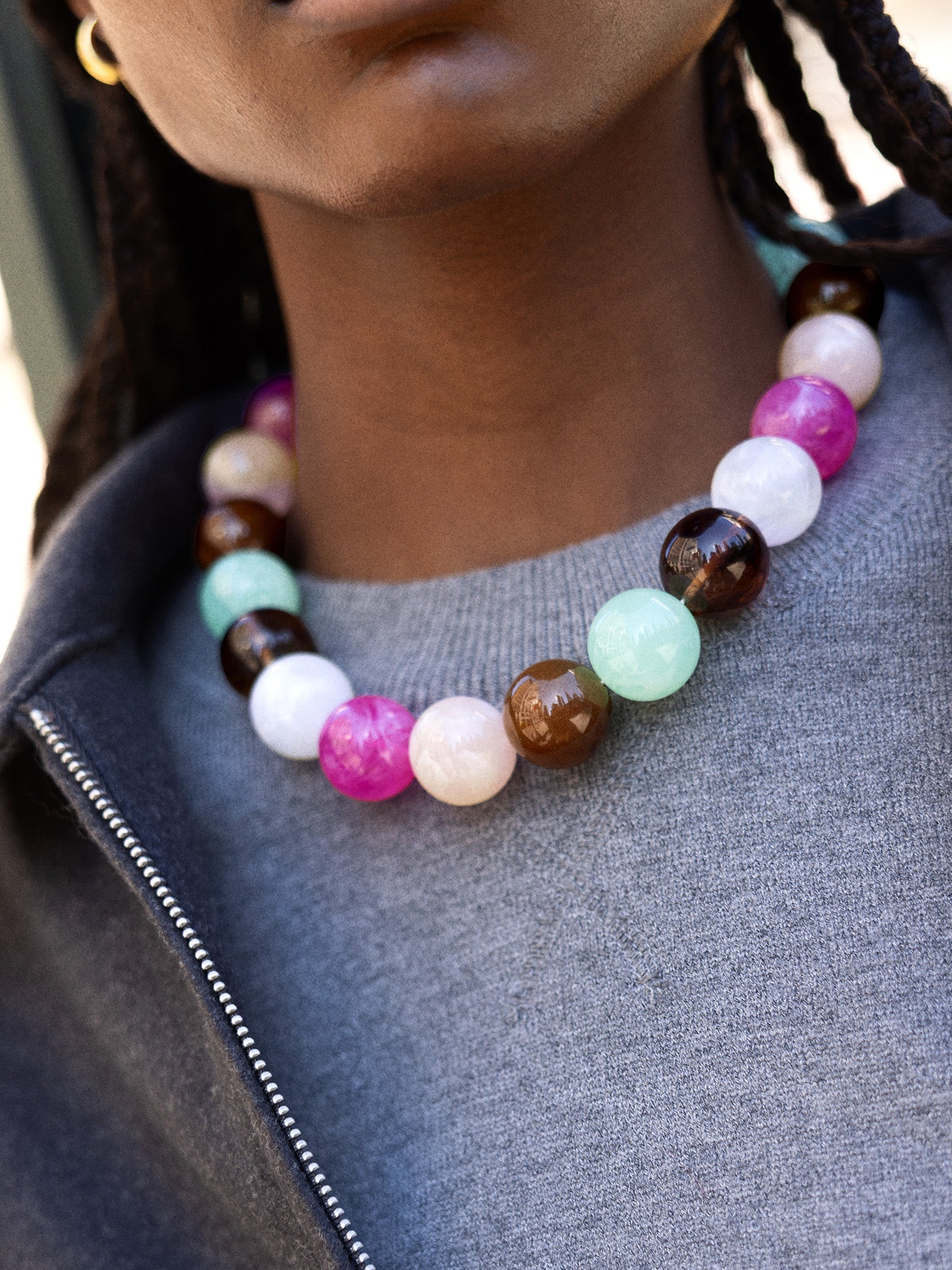 Jane Beaded Necklace - Pink Multi-Blues Comming
