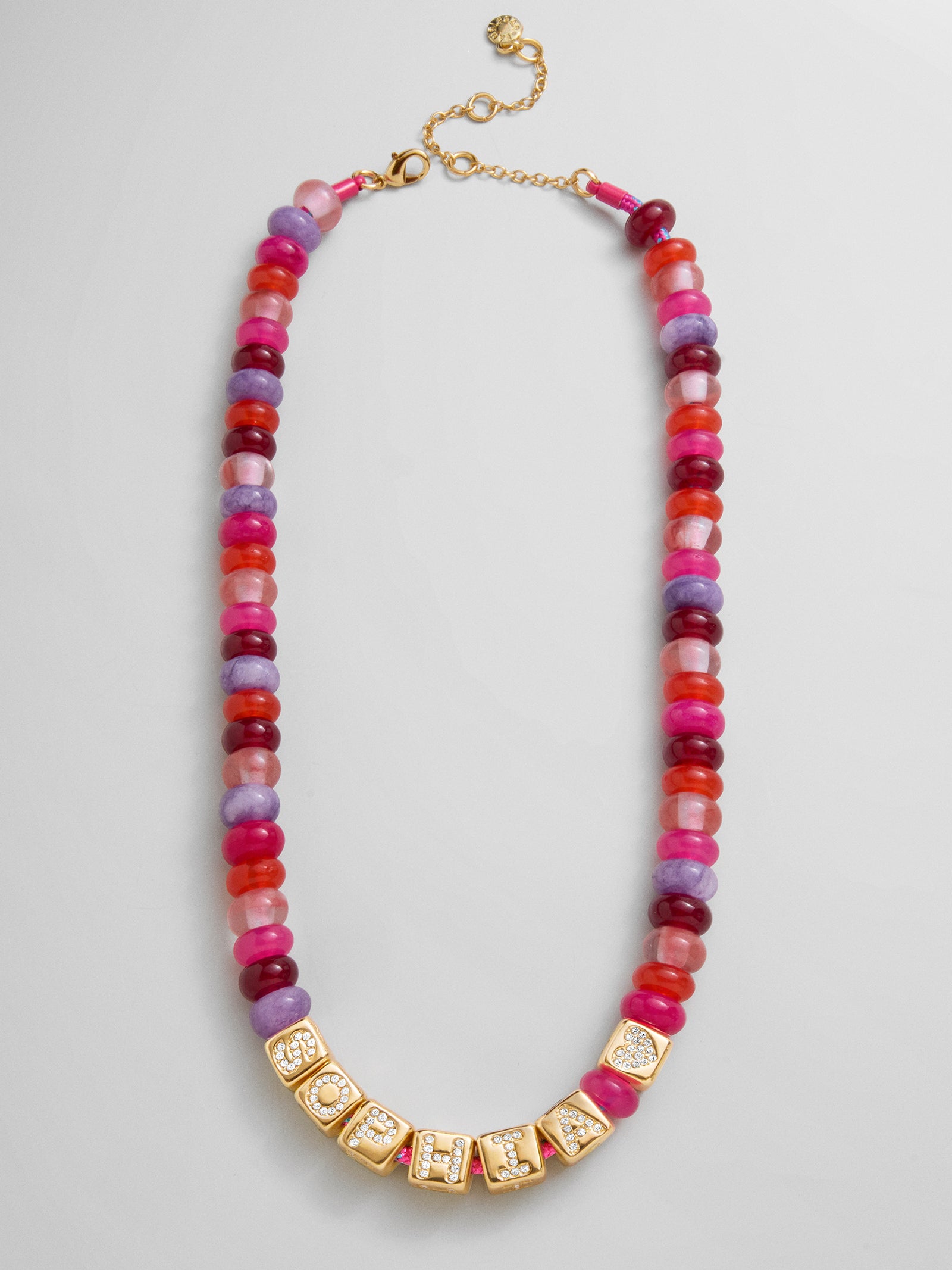Block Letter Beaded Custom Necklace - Pink Multi-Blues Comming