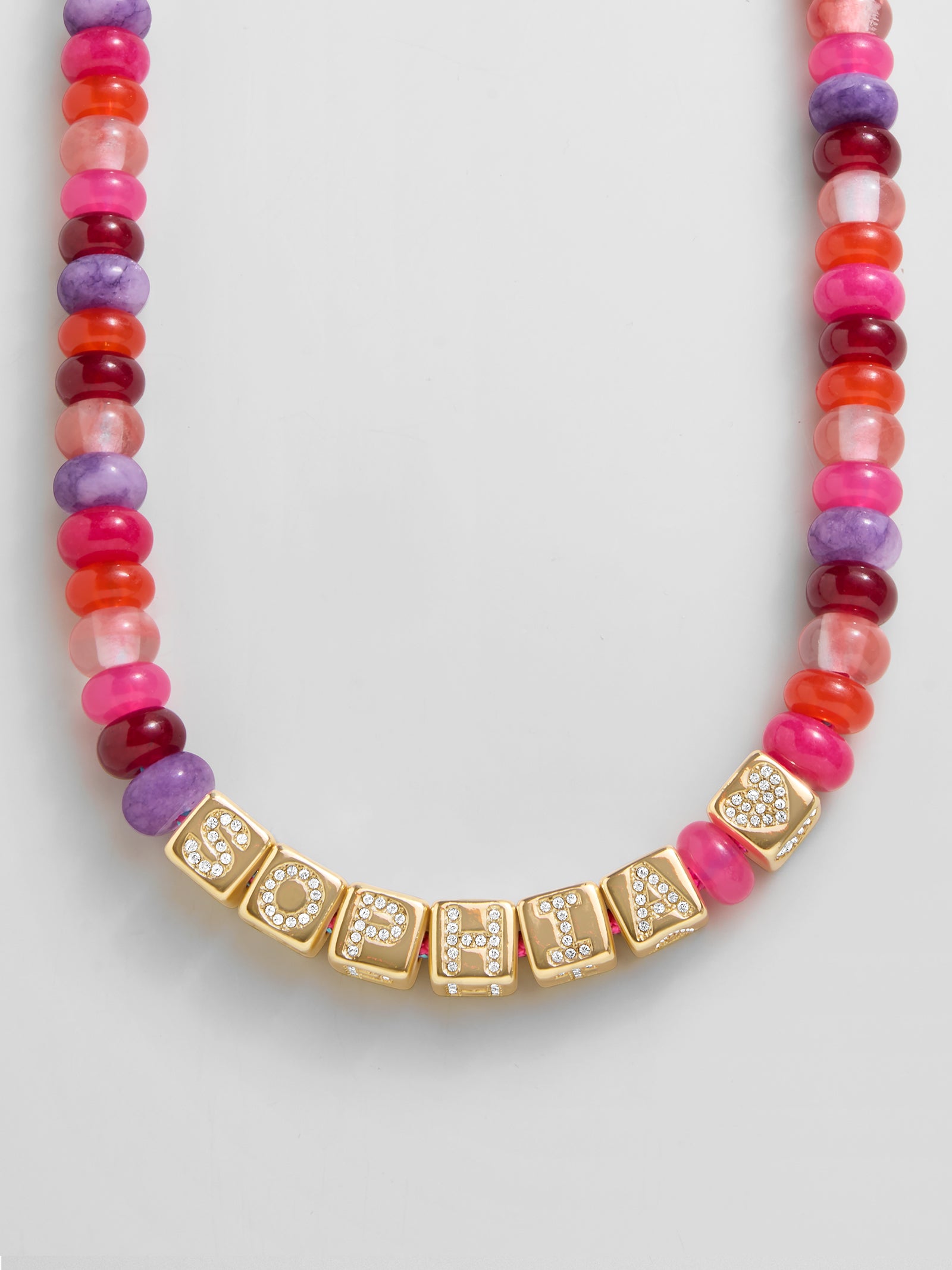 Block Letter Beaded Custom Necklace - Pink Multi-Blues Comming