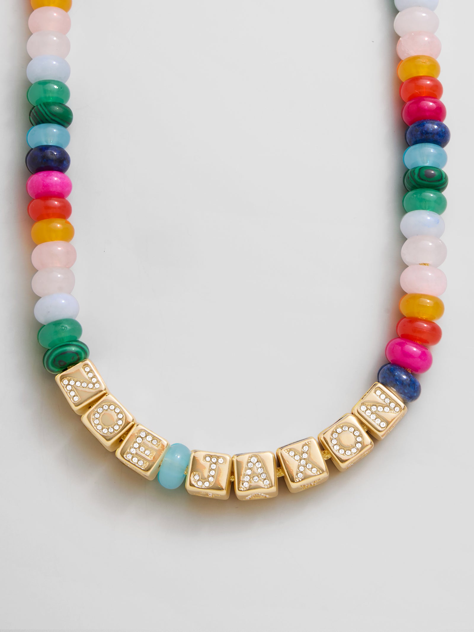 Block Letter Beaded Custom Necklace - Multi-Blues Comming