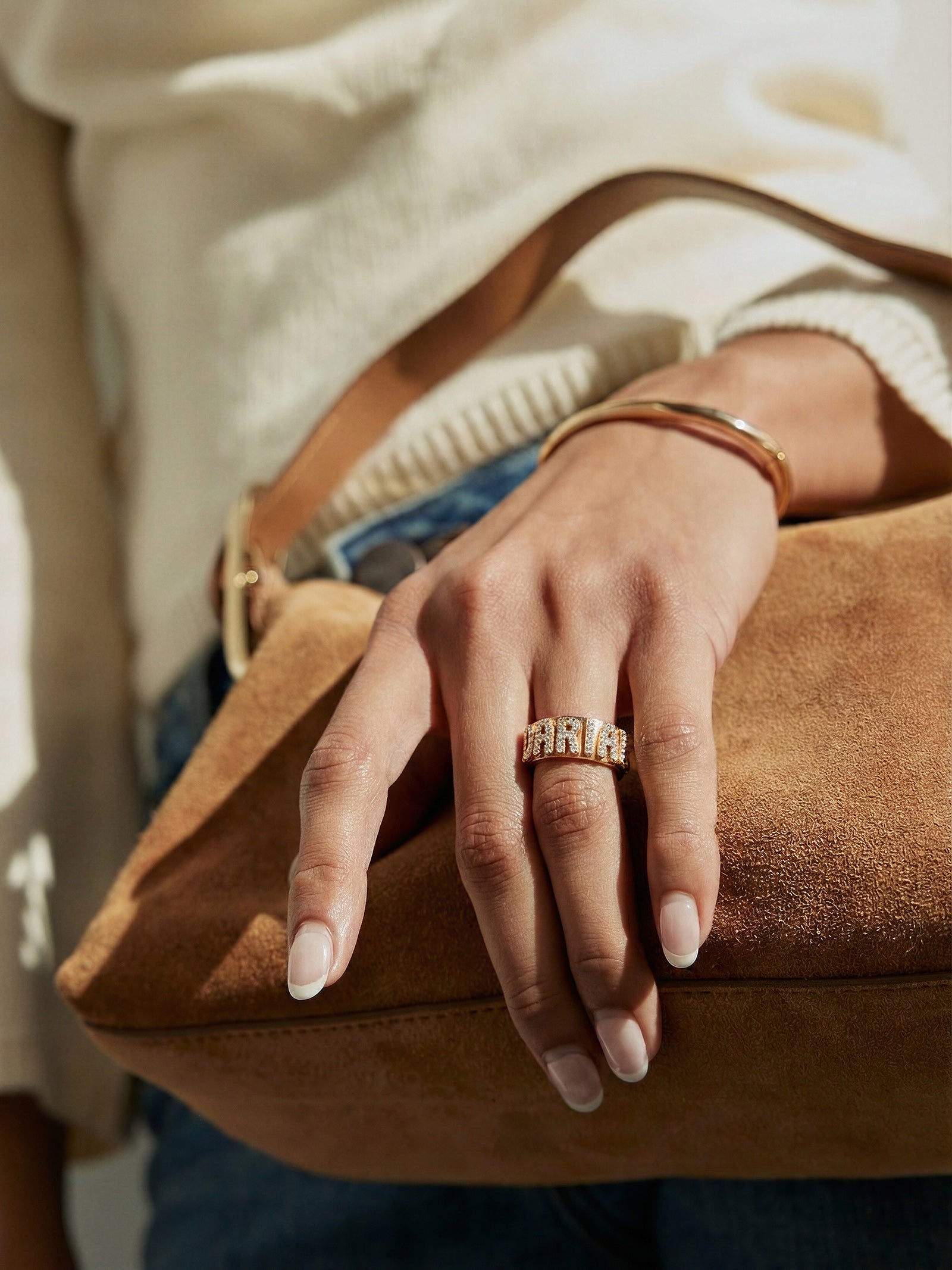 18K Gold Cigar Band Custom Ring - Gold/Pavé-Blues Comming