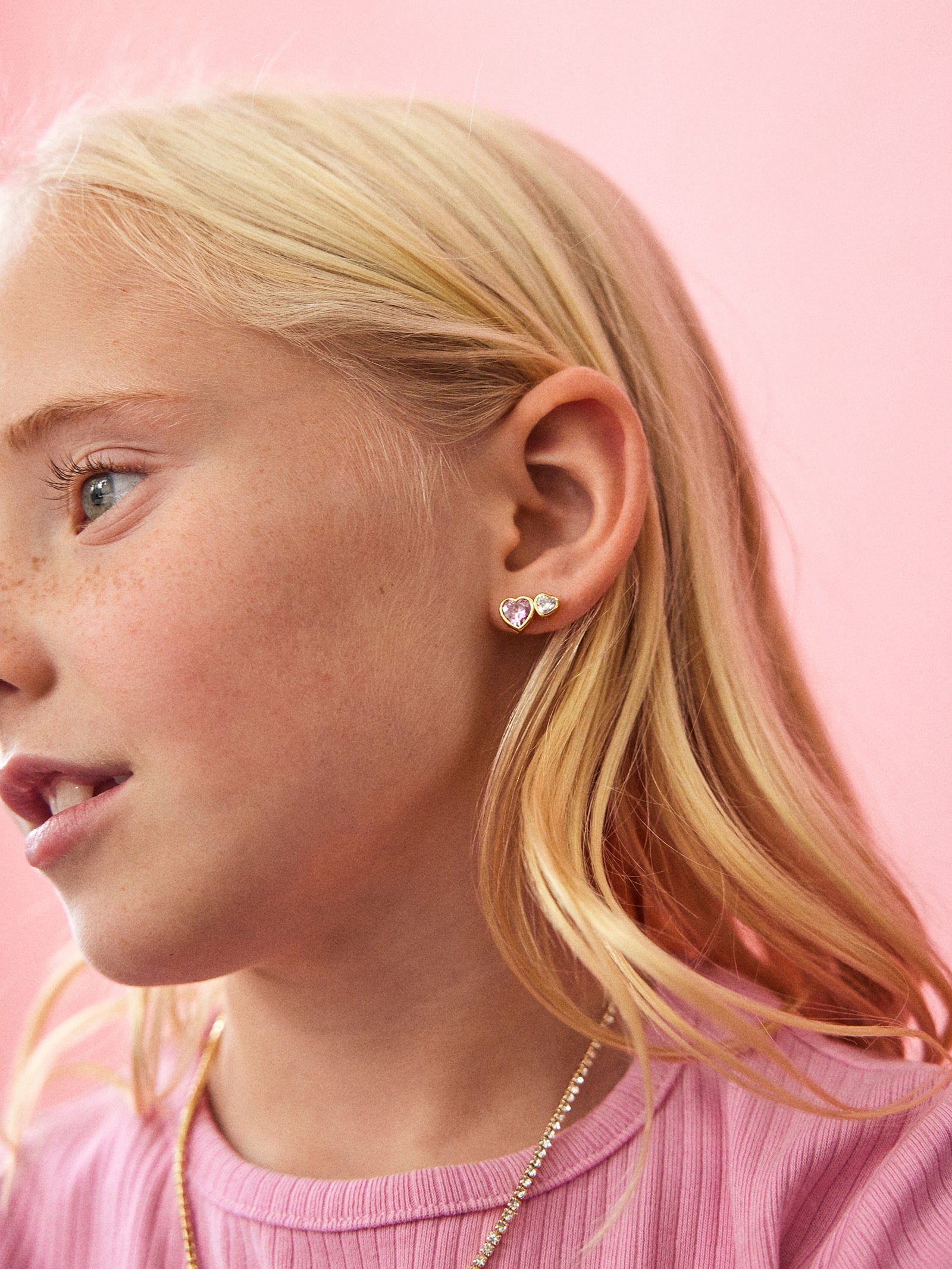 Perfect Pair 18K Gold Kids' Heart Earrings - Gold/Pavé-Blues Comming