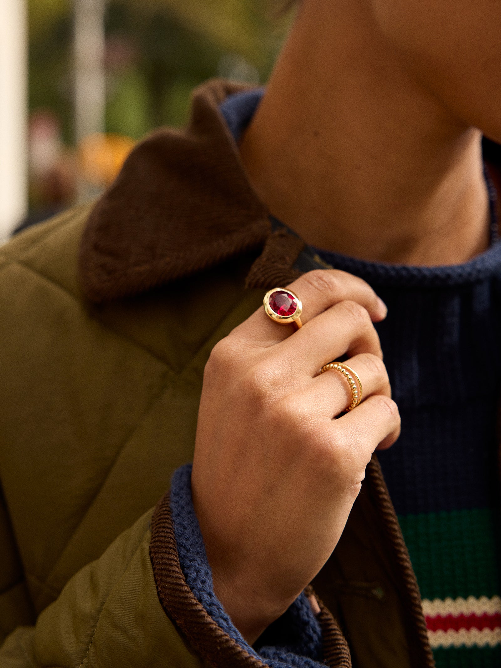 Gold Cubic Zirconia Custom Birthstone Ring - Ruby